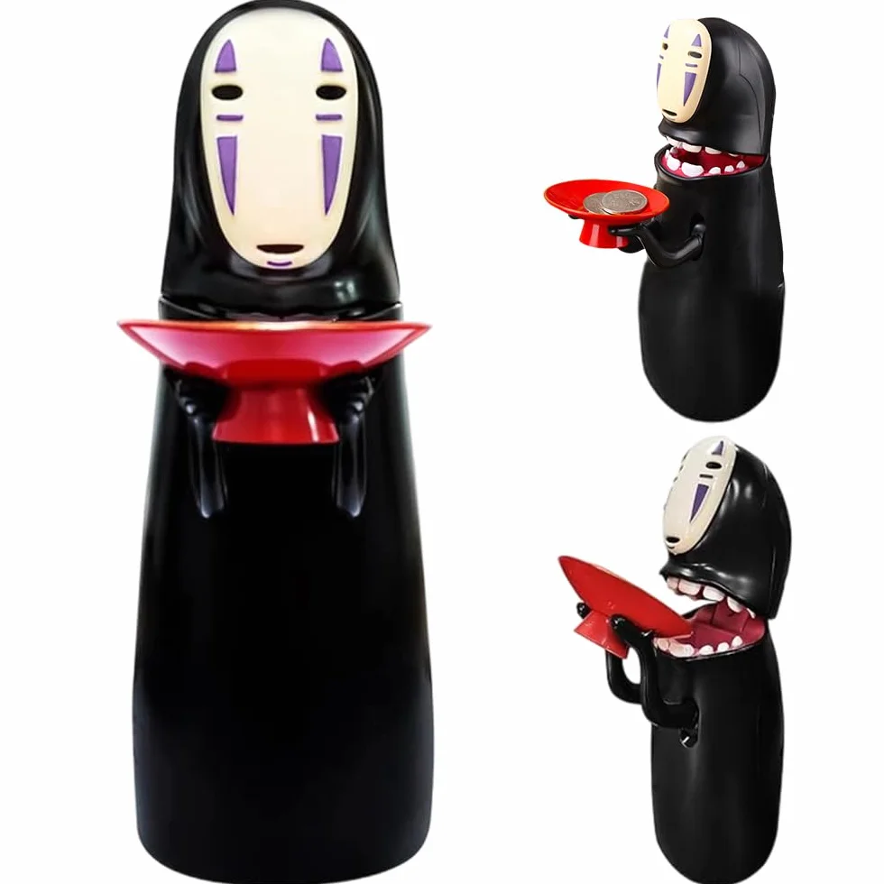 Salvadanaio Maschio Senza Volto Di Cartone Animato, Anime Monete Salvadanaio, Salvadanai per Bambini con Effetti Sonori, Ingoiare Automaticamente le Monete, Movimento Flessibile per Bambini