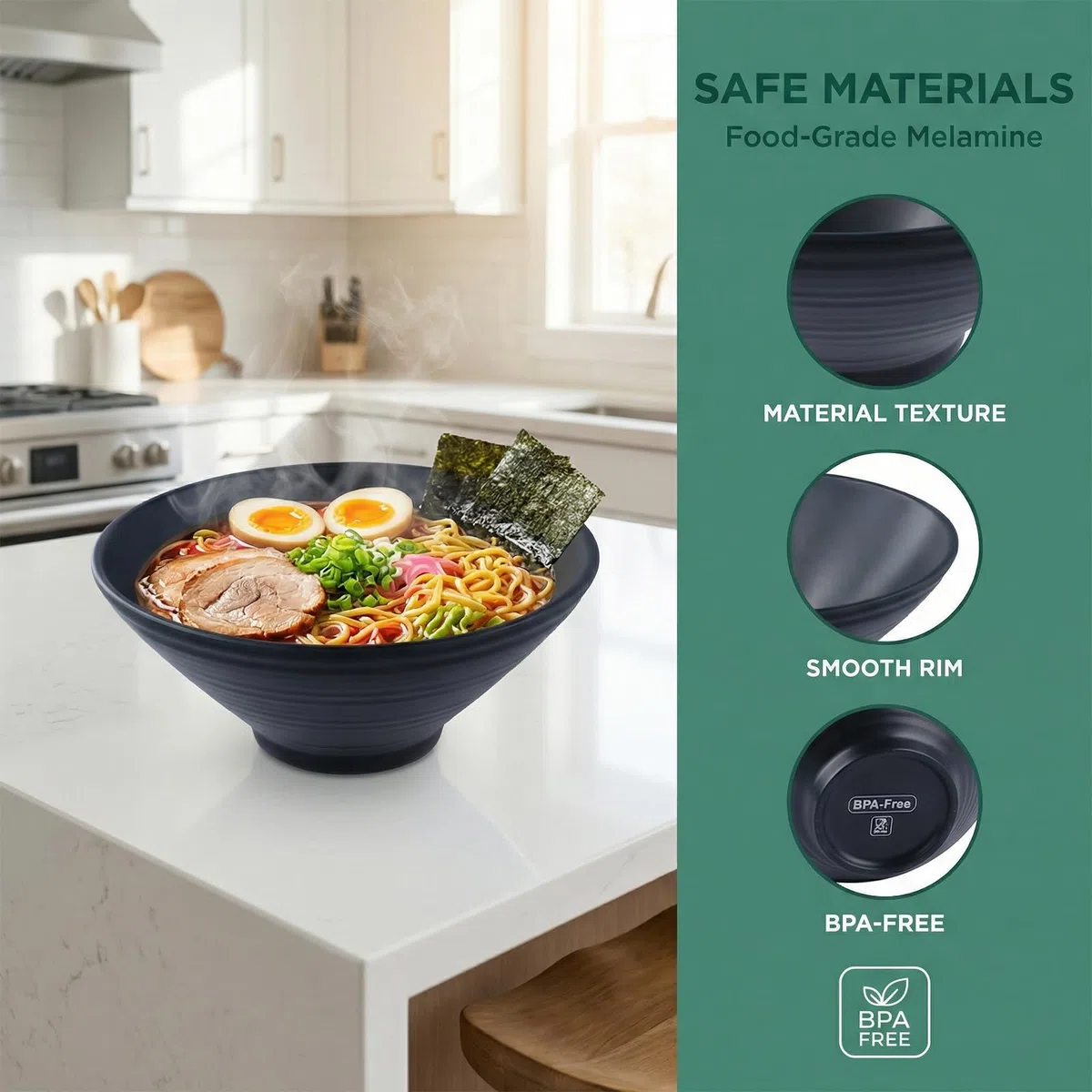 2 Set Ciotole Ramen Bowl Giapponesi per Ramen, 1000ml, Con Bacchette E Cucchiaio, Adatte per Insalate, Udon, Soba, Pho, Pasta e Zuppe Asiatiche