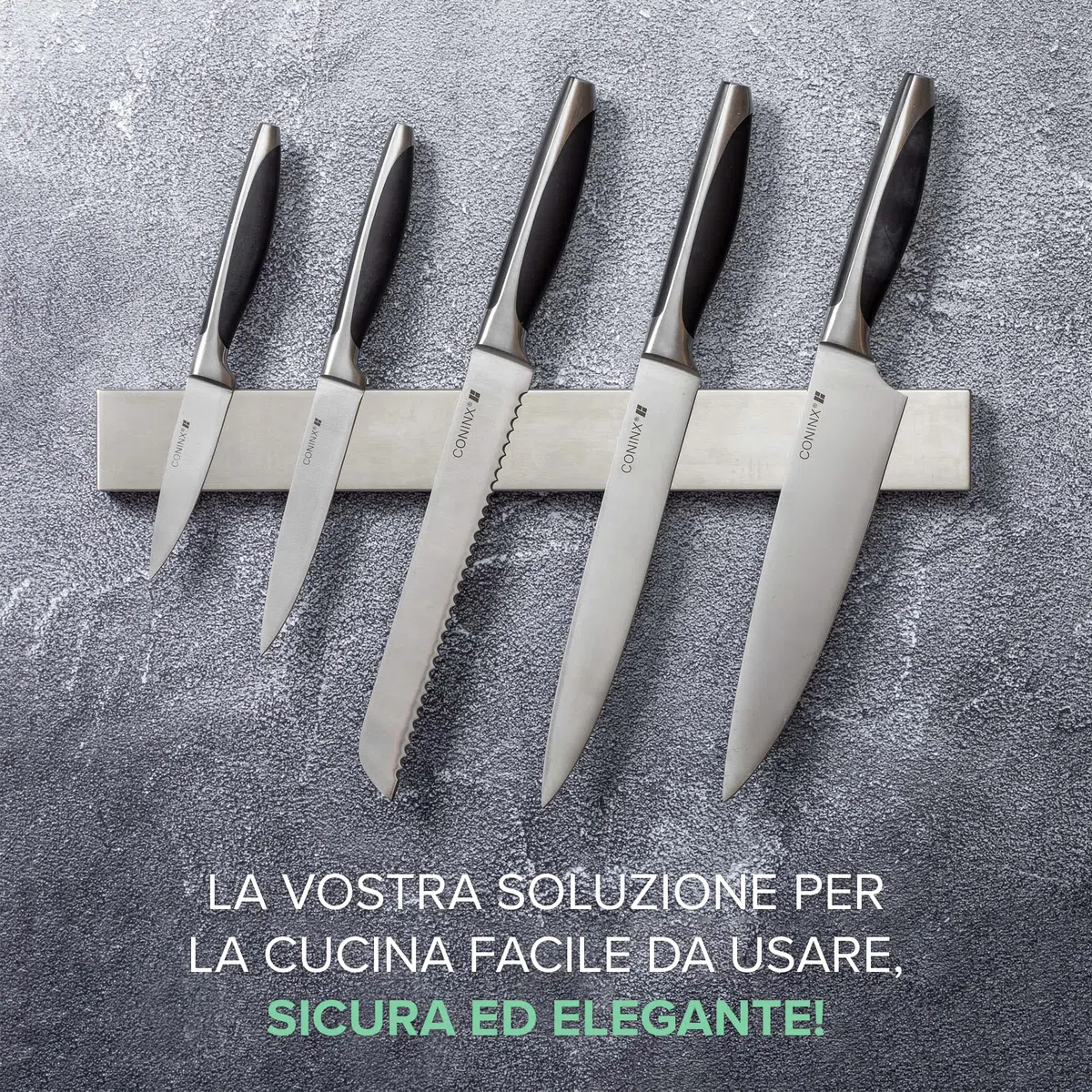 Coninx Barra Magnetica per Coltelli 40cm | Porta Coltelli Cucina in Acciaio Inox | Portacoltelli Magnetico Extra Forte | Viti e Adesiva 3M incluse | Ceppo Coltelli vuoto | Sopporto per Coltelli