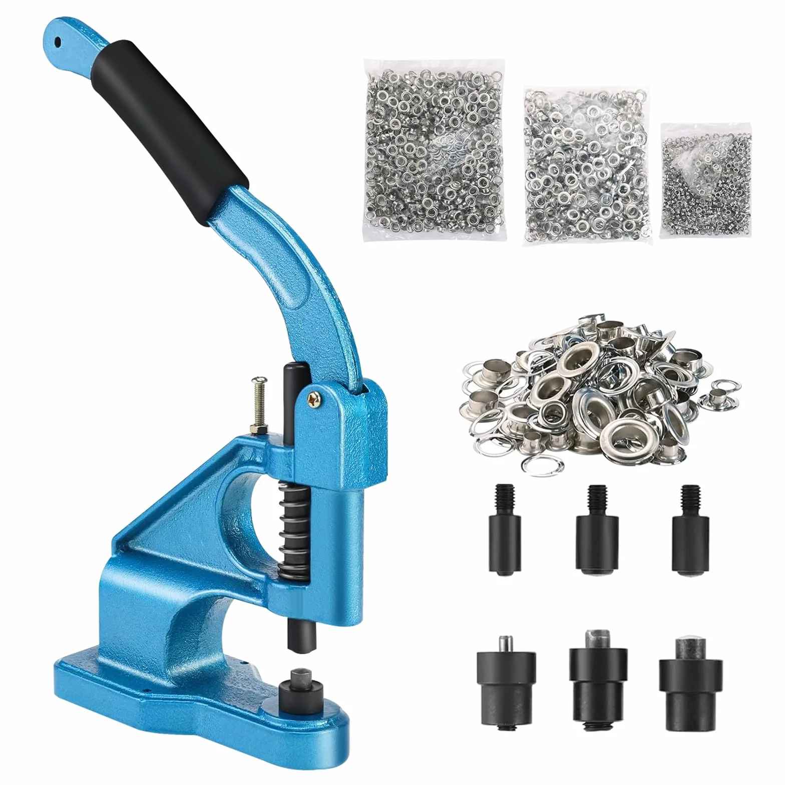 BOOMSTART Occhiellatrice Manuale Professionale, Macchina per Occhielli Metallici 6/10/12 mm con 1500 Pezzi Argento per Teloni PVC, Tessuti, Borsa