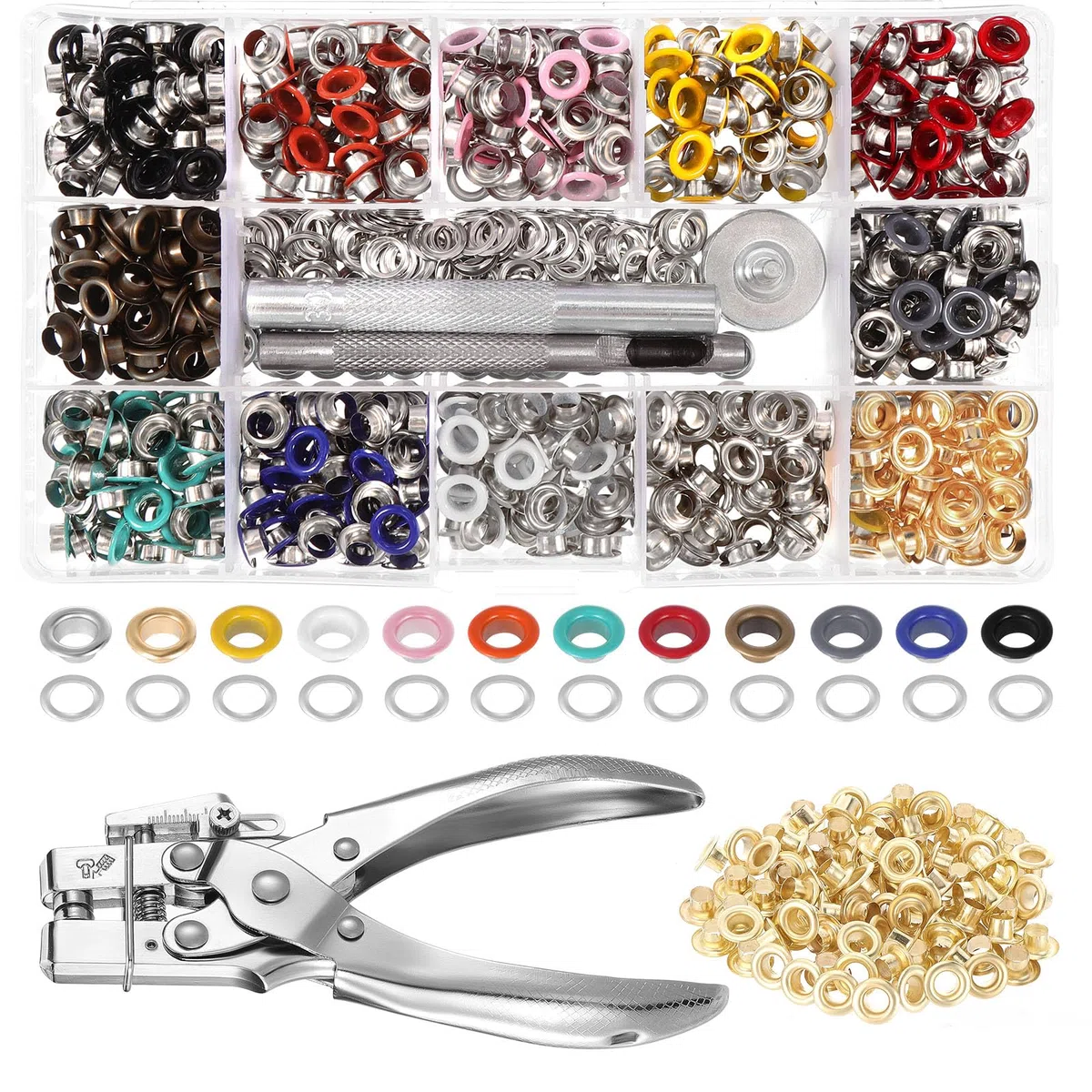 Gueenky Pinze per Occhielli per Teloni e Tessuti, Pinza Occhiellatrice con 700 Occhielli Metallici (Ø 5 mm), Pinze per Occhielli per Teloni Tessuti Cinture in Pelle