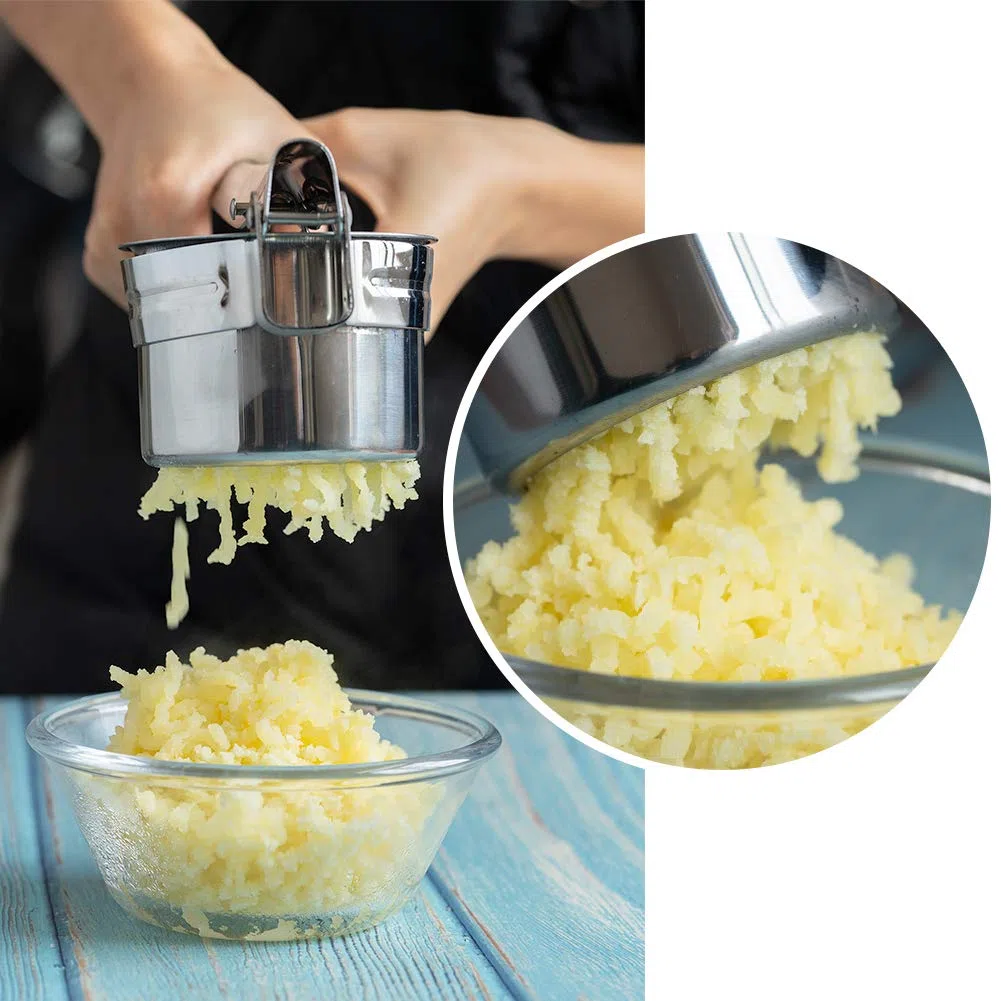 Schiacciapatate Manuale in Acciaio Inox, Professionale Potato Ricer, Pressa per Purè di Patate Liscie, Marmellata, Verdure E Frutta, con 3 colini sostituibili (Fine Medio Grossolano)