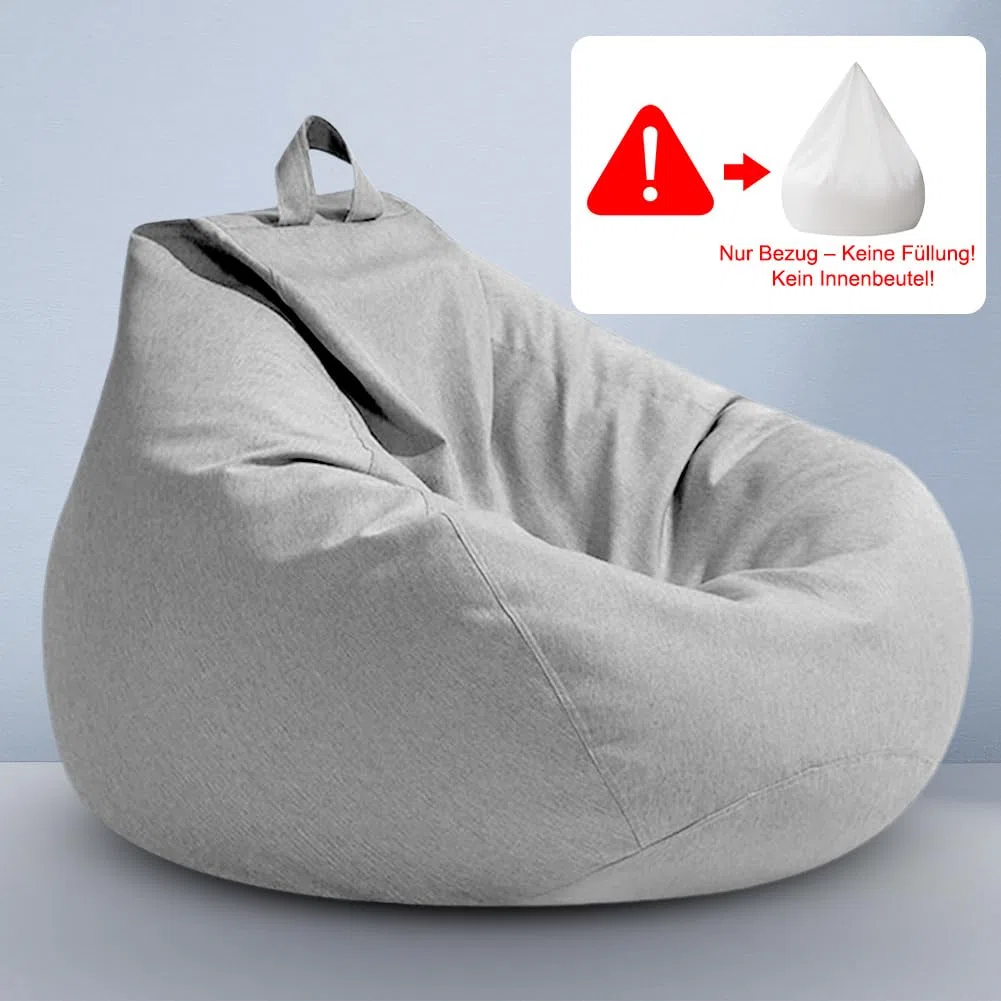 Pouf XL, rivestimento per pouf, pouf a forma di goccia, solo rivestimento (senza imbottitura), per adulti e bambini, da gioco, per soggiorno, divano, esterno, 100 x 120 cm (grigio chiaro)