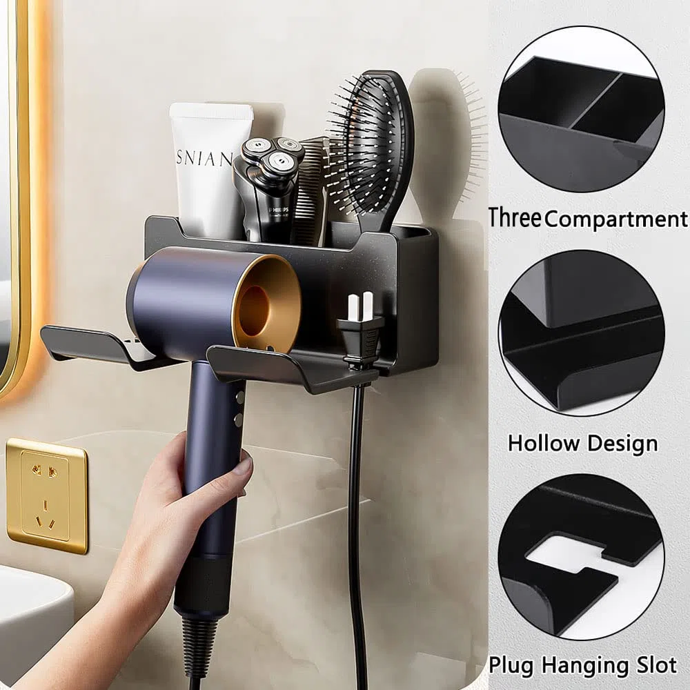 Porta Phone Bagno da Muro, Porta Asciugacapelli, supporto Asciugacapelli, Porta per Asciugacapelli da Parete, Supporto Phon da Parete, Autoadesivo, da Appendere Alla Parete per il Bagno (Bianco)
