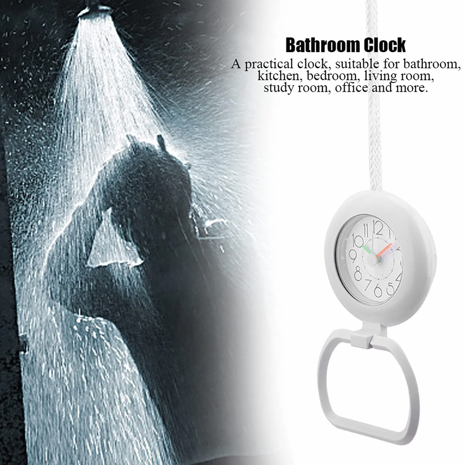 Orologio da Bagno Impermeabile alla Moda, Orologio da Doccia da Tavolo Sospeso a Doppio Uso Orologio Impermeabile in Plastica per Domestica Cucina Bagno 12,2x9x14,3cm (Bianco)
