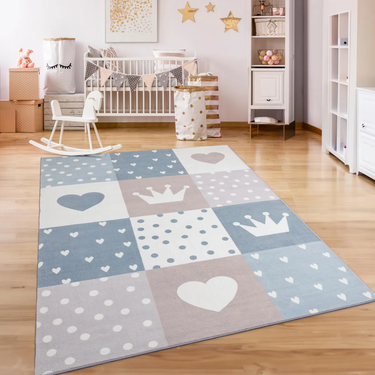 Paco Home Tappeto Bambini Cameretta Bambina Ragezzi Antiscivolo Arcobaleno Cuore Polkadot, Dimensione:80x150 cm, Colore:Beige