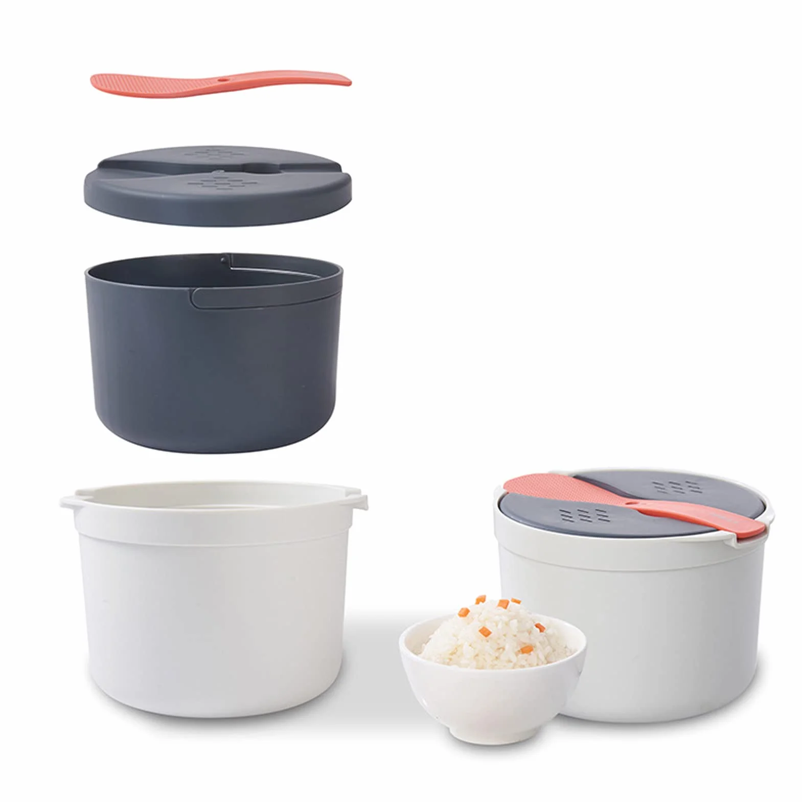 TOPINCN Set Cuociriso da 2 Litri, Cuociriso per Microonde Arancia
