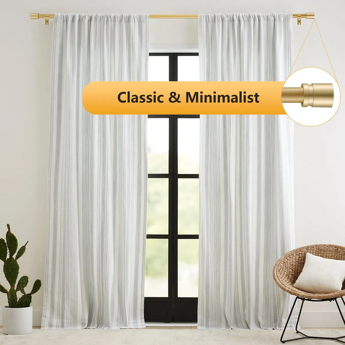Asta per tende allungabile da 16 mm, asta per tende dorata con terminali e supporti, 63-183 cm, adatta per finestre e camera da letto