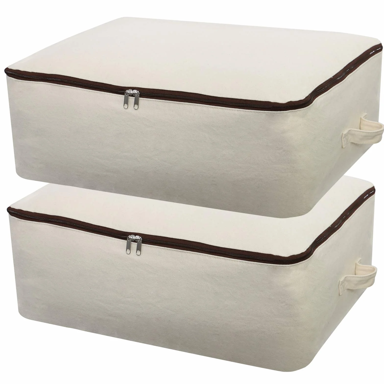 Borsa portaoggetti in tela di cotone traspirante morbida e resistente, 2 pezzi, organizer per armadio per biancheria da letto, trapunte, cuscini, coperte, vestiti, 65 * 47 * 22 cm, beige