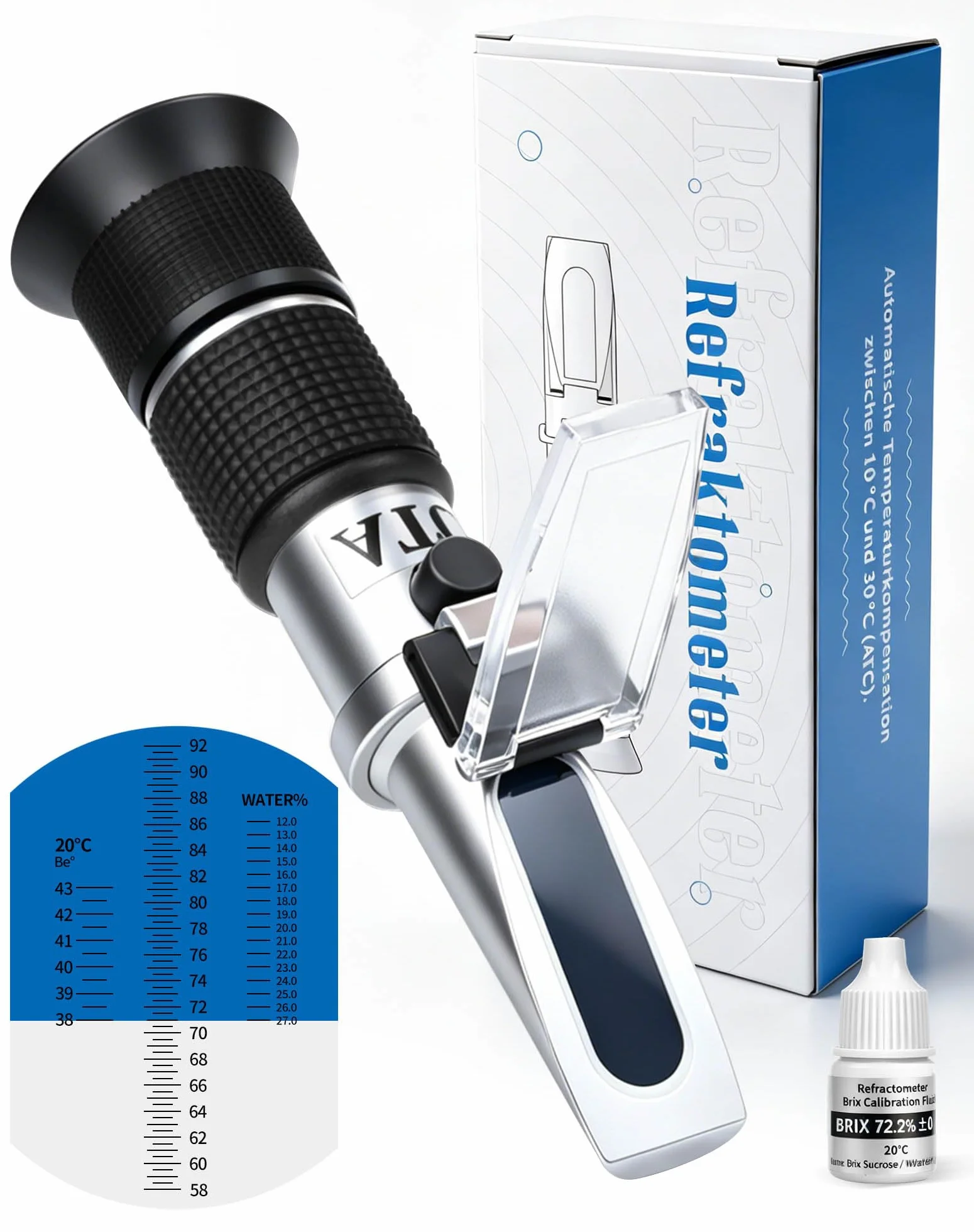 LAOYE 3in1 Rifrattometro Miele Umidità 12-27% Brix 58-92% Baumé 38-43 °Bé con ATC e calibrazione Controllo Umidità Miele Evita Fermentazione Apicoltura rifrattometro per Apicoltura, sciroppi, melassa