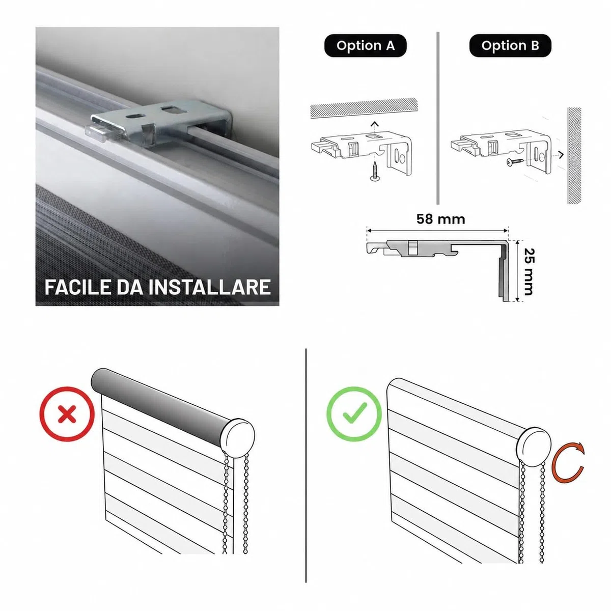 Tende a rullo per interni Giorno Notte avvolgibile Doppio strato Tessuto elegante per porta e finestra. Offrono un'adattabilità alla luminosità STORESDECO Lino 120x250 cm (Larghezza x Altezza)