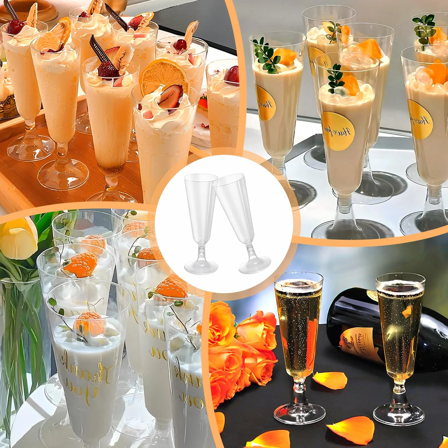 50 Pezzi Calici in Plastica, 160ml Flute Riutilizzabili Trasparente, Bicchieri Da Champagne, Calici Vino Per Feste, Matrimoni, Compleanni, Natalizi