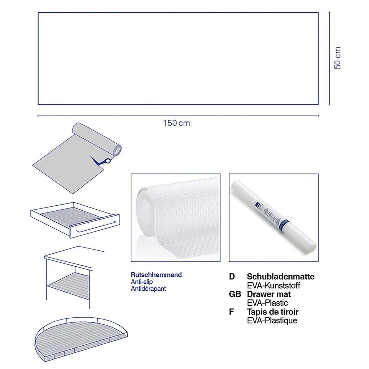 kela Tappetino per cassetti50 x 150 cm, pellicola trasparente per armadi, 4 pezzi, tappetino antiscivolo per cassetti, SOLETTA, plastica