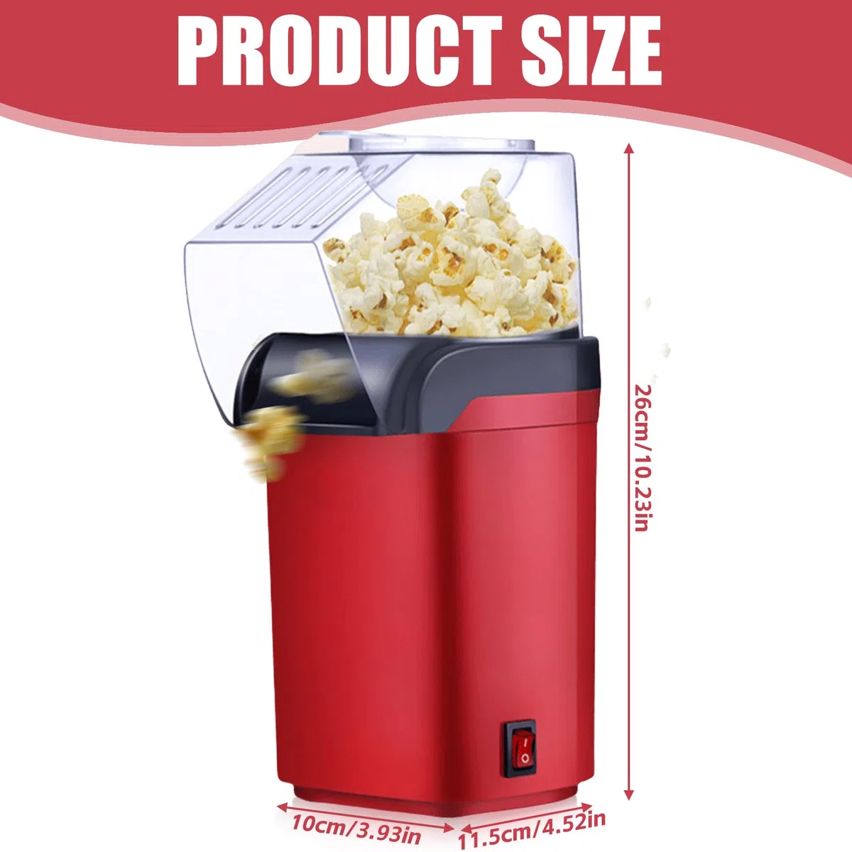 BAIFULAI Macchina per popcorn da 1200 W, mini macchina per popcorn ad aria calda, sana, senza olio, grasso, 2 minuti, funzionamento one-touch, per casa, film, Natale, feste, serata di calcio