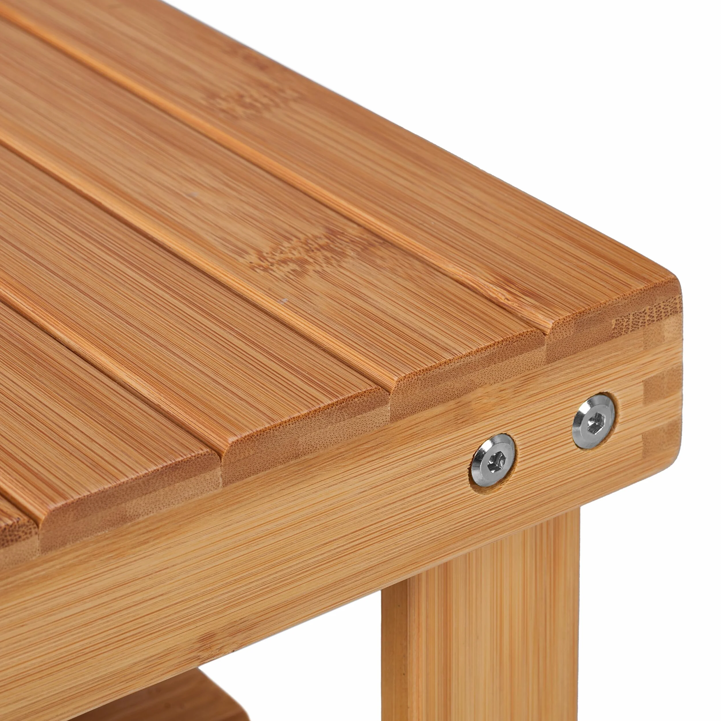 Relaxdays Sgabello da Bagno con Ripiano, Mobiletto in bambù, 26 x 27 x 22,5 cm, Sgabellino per Corridoio, Marrone Chiaro