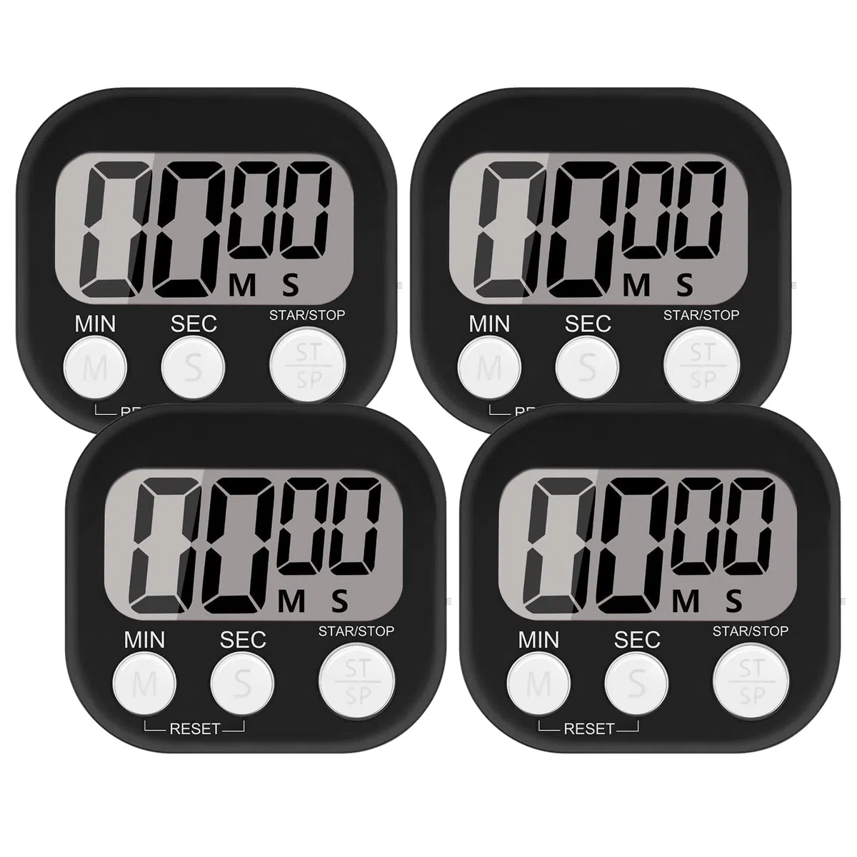 4 Pezzi Timer Cucina Magnetico, Forte Allarme Timer da Cucina per Bambini, Studio, Esercizio, Timer Digitale con Interruttore ON/OFF (4 Pezzi Nero)