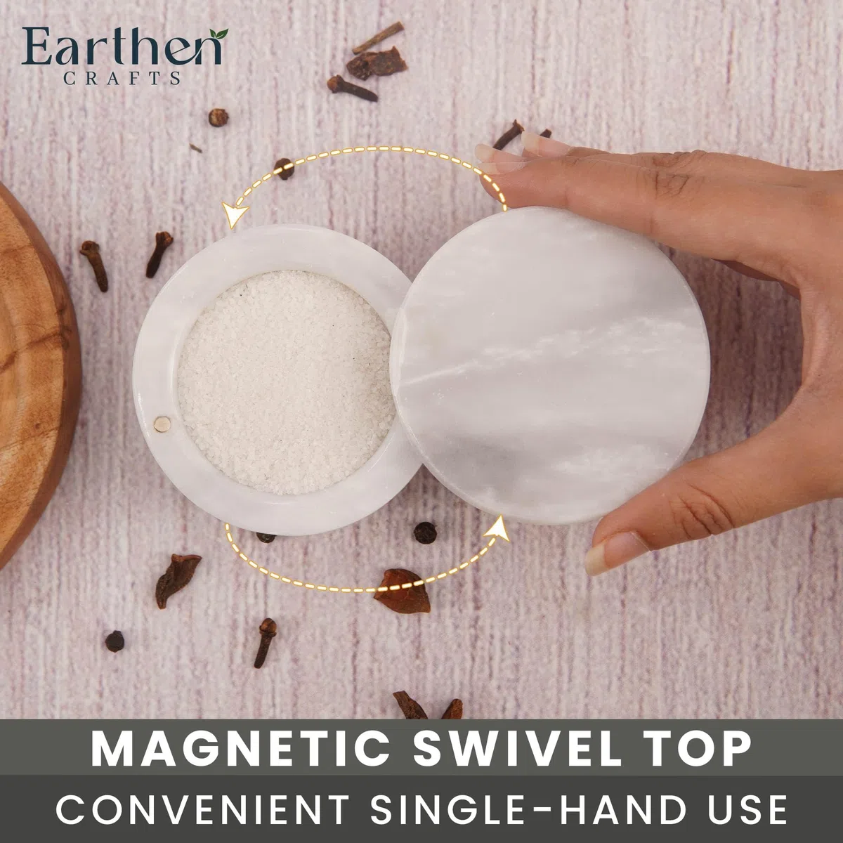 Saliera in marmo bianco da 7,6 cm, con coperchio, contenitore per sale con chiusura magnetica per bancone della cucina, contenitore per sale e spezie, barattoli per condimenti da tavola
