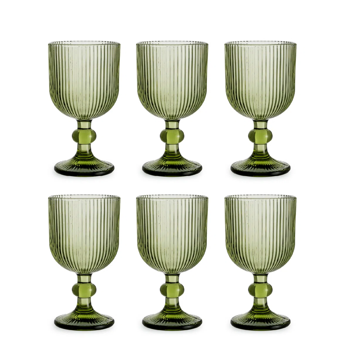 Baroni Home Set 6 pz di Calici in Vetro Colorati e Decorati con Righe in Rilievo 20 CL, Calici Eleganti Lavabili in Lavastoviglie, 8x8x14,5 cm, Verde