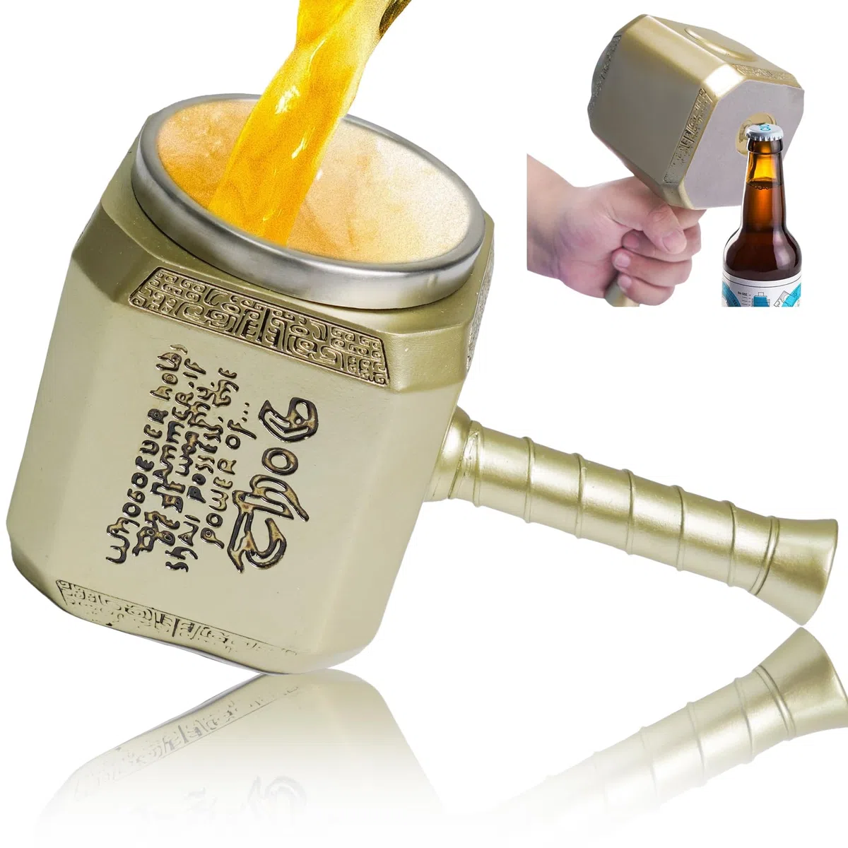ZONSUSE Tazza Personalizzata Acciaio Inox,Tazze Colazione ThorTazze Martello Thor,Boccale di Birra Creativo,Tazze Caffe Particolari,Regalo di Compleanno per Uomini e Donne, Famiglia e Amici (Oro)