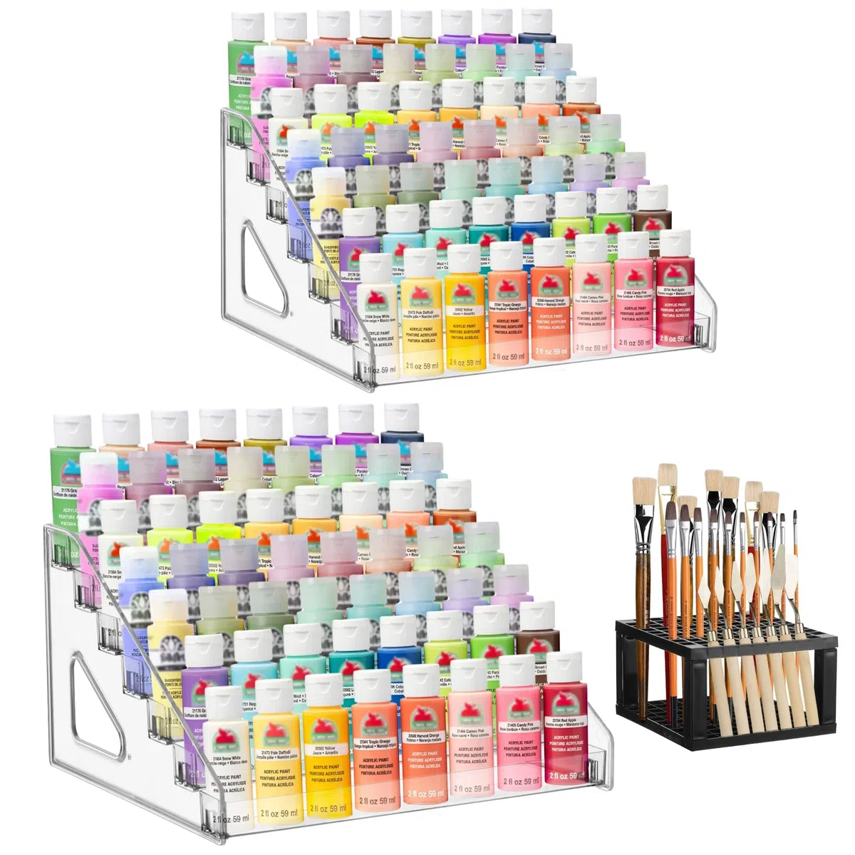 YEXEXINM 2 organizer per colori acrilici con porta pennelli, 7 strati di vernici trasparenti, per artigianato, hobby, modellini in miniatura, bottiglia di pigmento leggero
