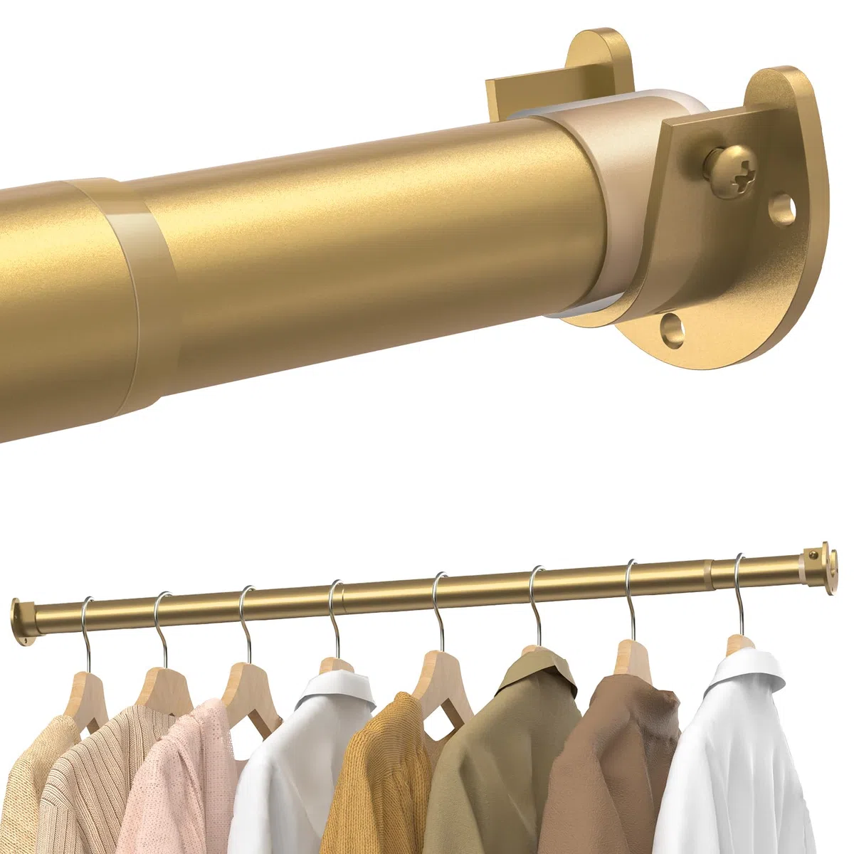 Binario per guardaroba, da 43 a 135 cm, regolabile, in metallo, per appendere vestiti, 3,3 cm, resistente, per armadio, guardaroba, lavanderia, camper, Oro