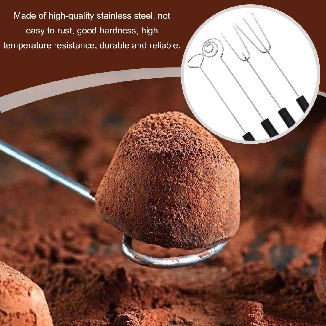 WeddHuis Set di 4 Forchette per Praline, Acciaio Inossidabile Utensili per Cioccolato e Dolci, Posate Fai-da-Te per Praline Artigianali, Caramelle, Cioccolatini, Tartufi (con Griglia)