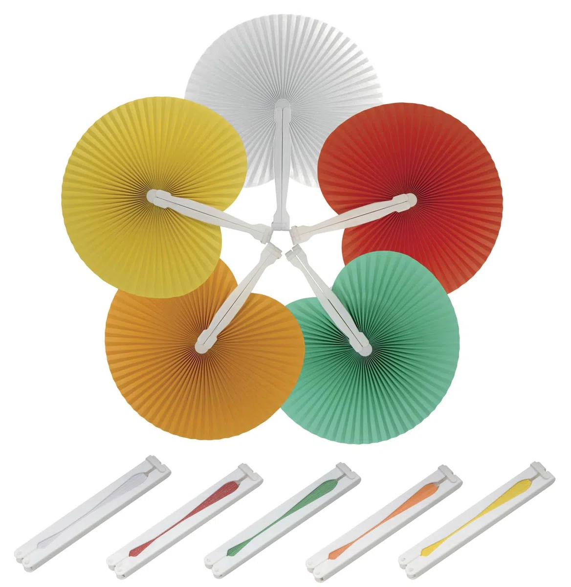 Generico 100 Ventagli Arcobaleno 20 Bianchi - 20 Rossi - 20 Verde - 20 Gialli - 20 Arancioni (24cm -26 cm) da Borsetta Matrimonio Segnaposto Bomboniera