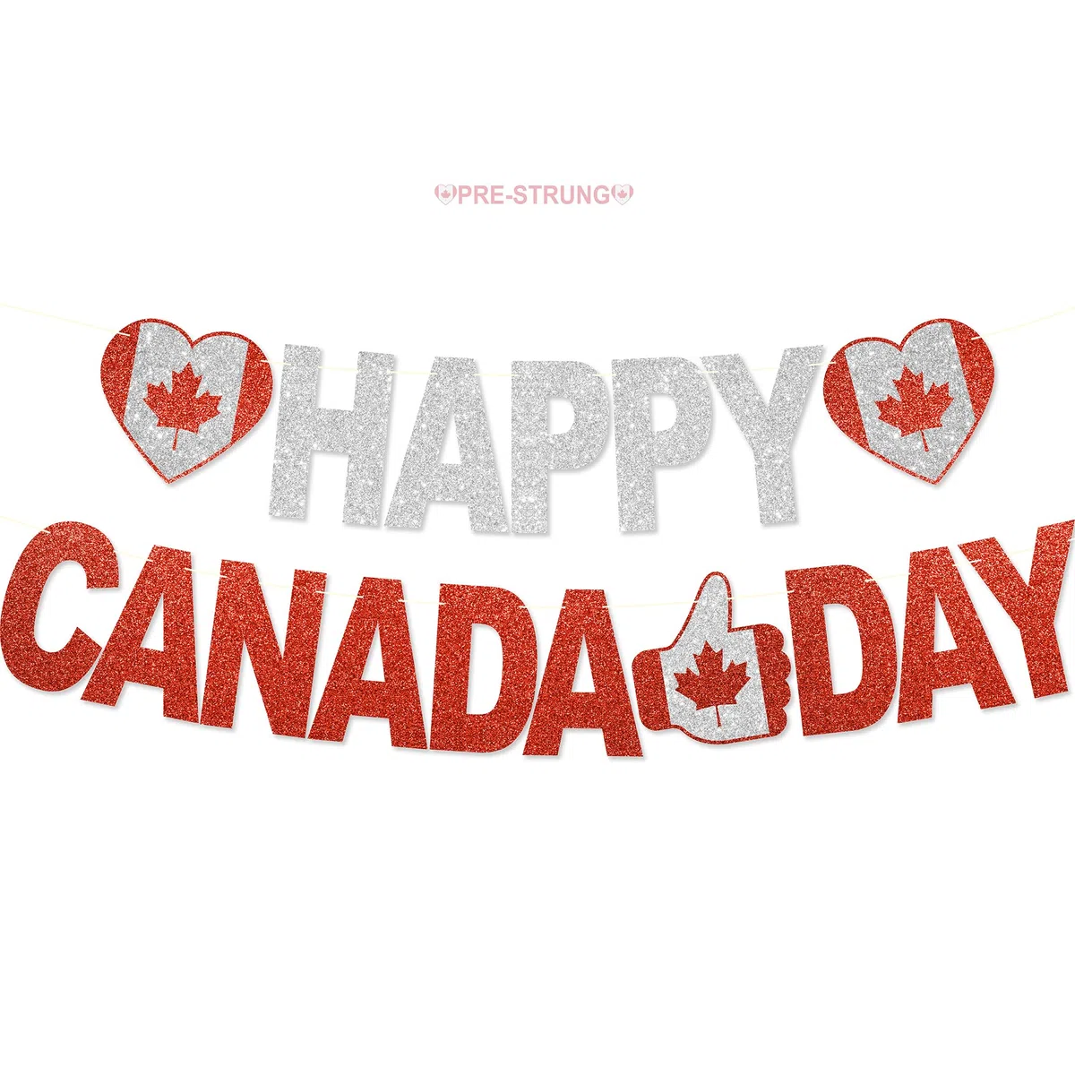 Striscione Happy Canada Day – NO decorazioni fai da te per il giorno del Canada per decorazioni per feste 1 luglio forniture per feste glitterate