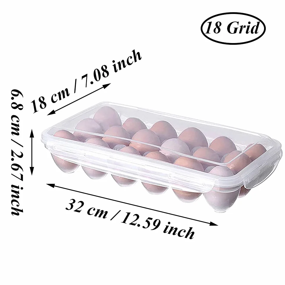 18 Griglia Porta Uova da Frigo, Contenitore per Uova, Porta Uova Plastica Trasparente, Contenitore per Uova in Plastica, Portauova Impilabile con Coperchio per Cucina di Casa, Frigorifero, Trasparente