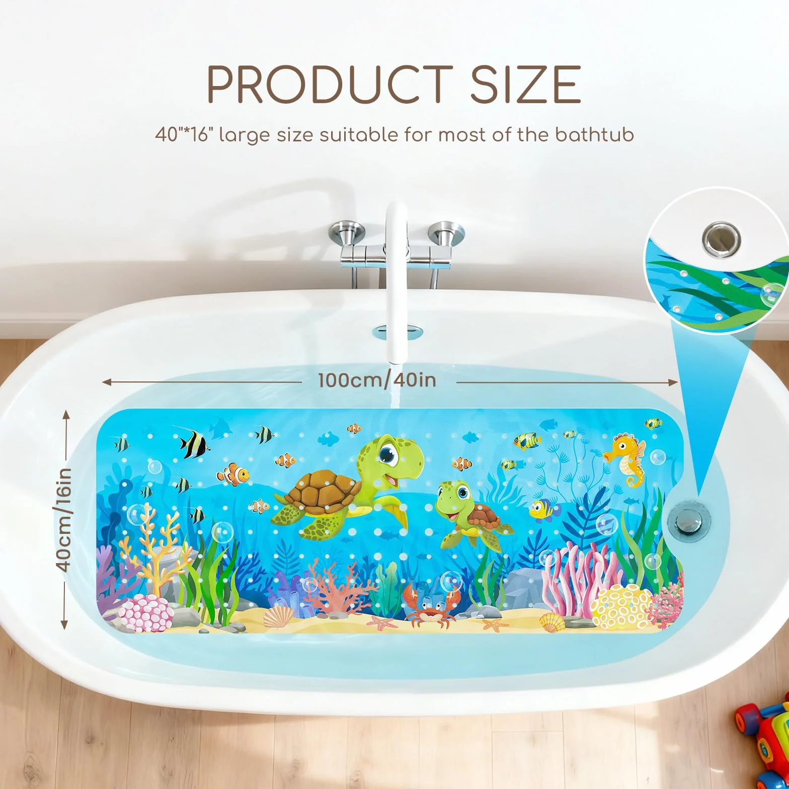 Tappeto Tappetino Doccia Antiscivolo Vasca Antiscivolo da Doccia Bagno per Bambino Bambini 100x40cm, con 200 Ventose, Senza BPA e Lavabile in Lavatrice - Tartaruga