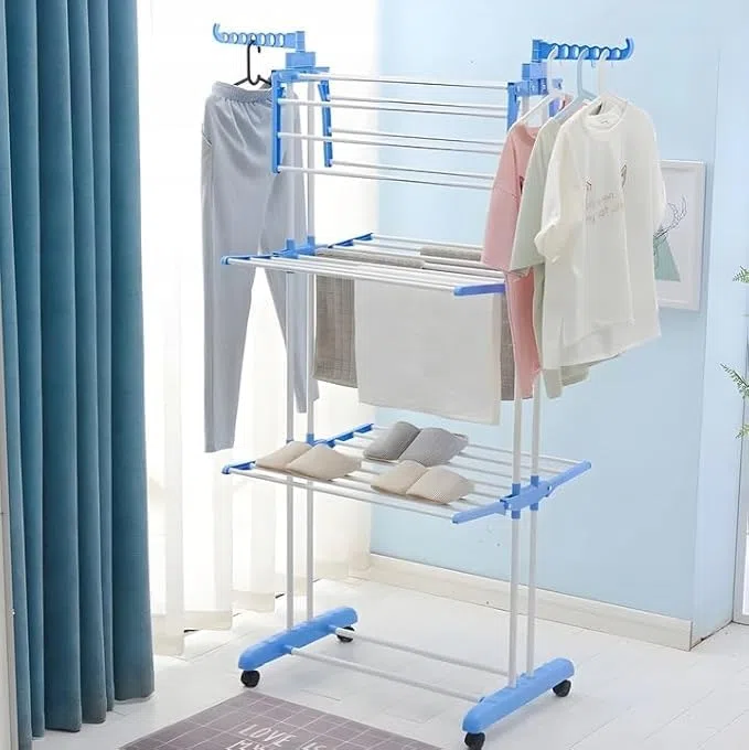 Stendibiancheria Verticale a 3 Livelli con Ruote – Stendino Salvaspazio Richiudibile in Acciaio, Pieghevole e Portatile, con Bracci Laterali per Appendini – Per Interno ed Esterno
