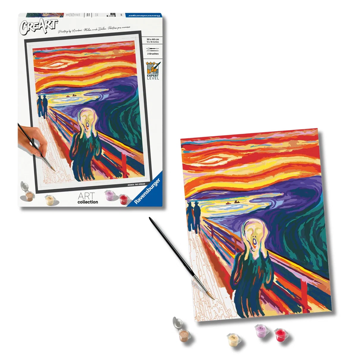 Ravensburger CreArt: Munch L'Urlo – Dipingere con i Numeri Adulti, Attività Creativa e Rilassante, Kit Pittura con Pennello e Colori Inclusi, 30 x 40 cm, Idee Regalo