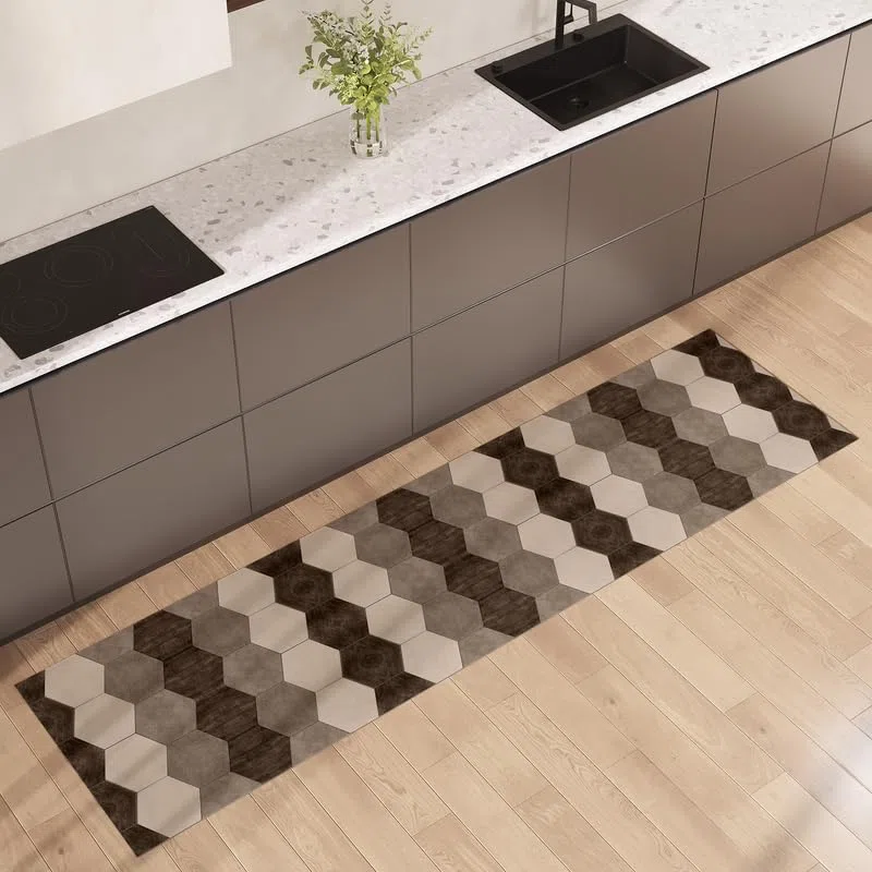 NARCISO Tappeto Cucina Antiscivolo Lavabile 100% Vinile Gommato Antimacchia, Passatoia Cucina Antiscivolo Lavabile, Tappeti Runner Disponibili in Varie Metrature (Tiles Sabbia, 52x240cm)