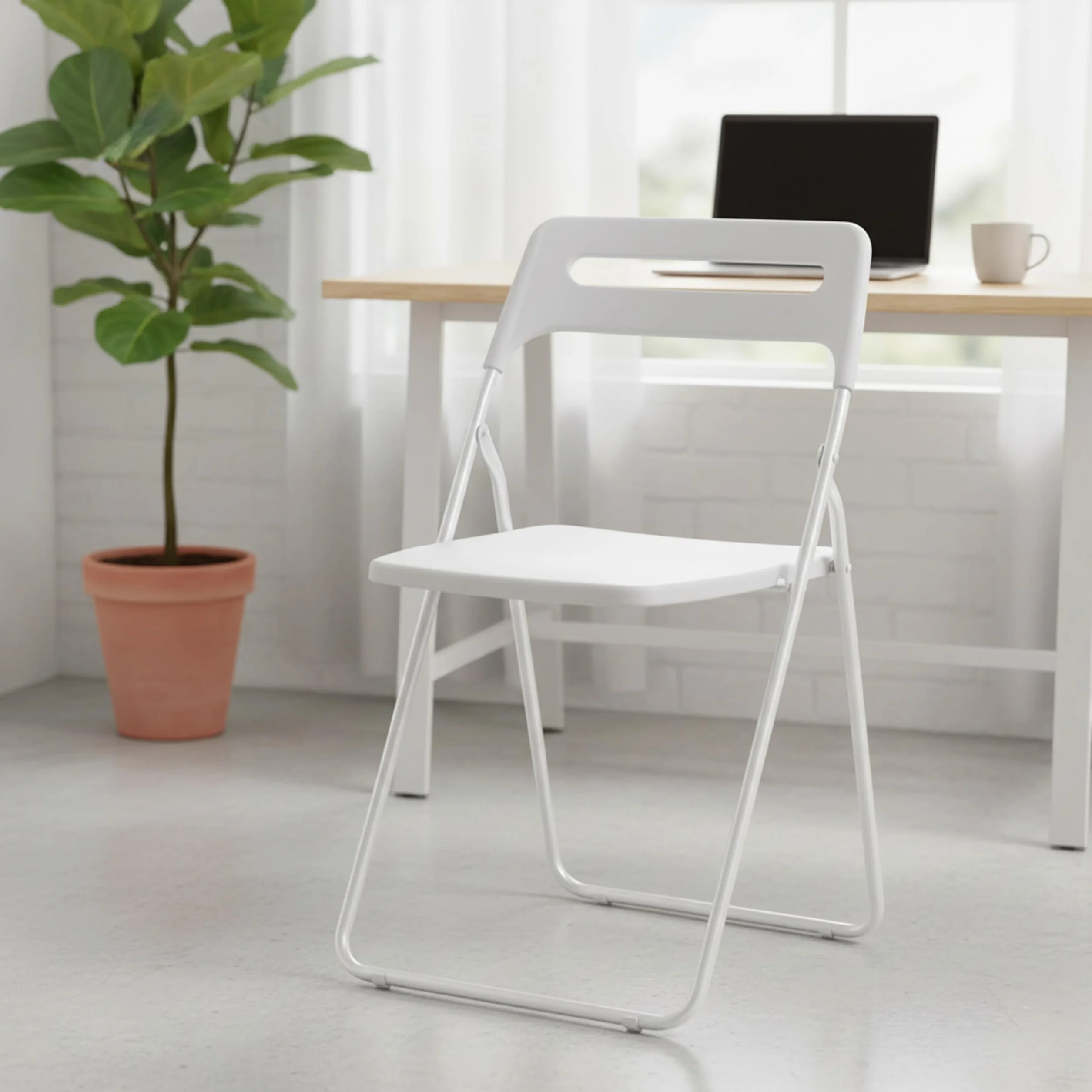 Baroni Home Sedia Pieghevole Salvaspazio, Sedia da Pranzo per Interno ed Esterno con Struttura in Acciaio, 42x38x78 cm (1 Pezzo, Bianco)