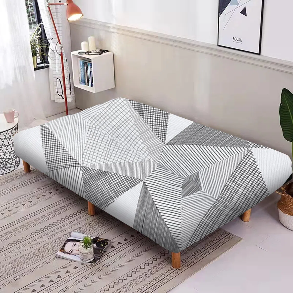 Jaotto Copridivano Clic Clac estensibile a 3 posti, fodera per divano senza braccio, elastica, in spandex, protezione per divano letto universale,Linea Bianca