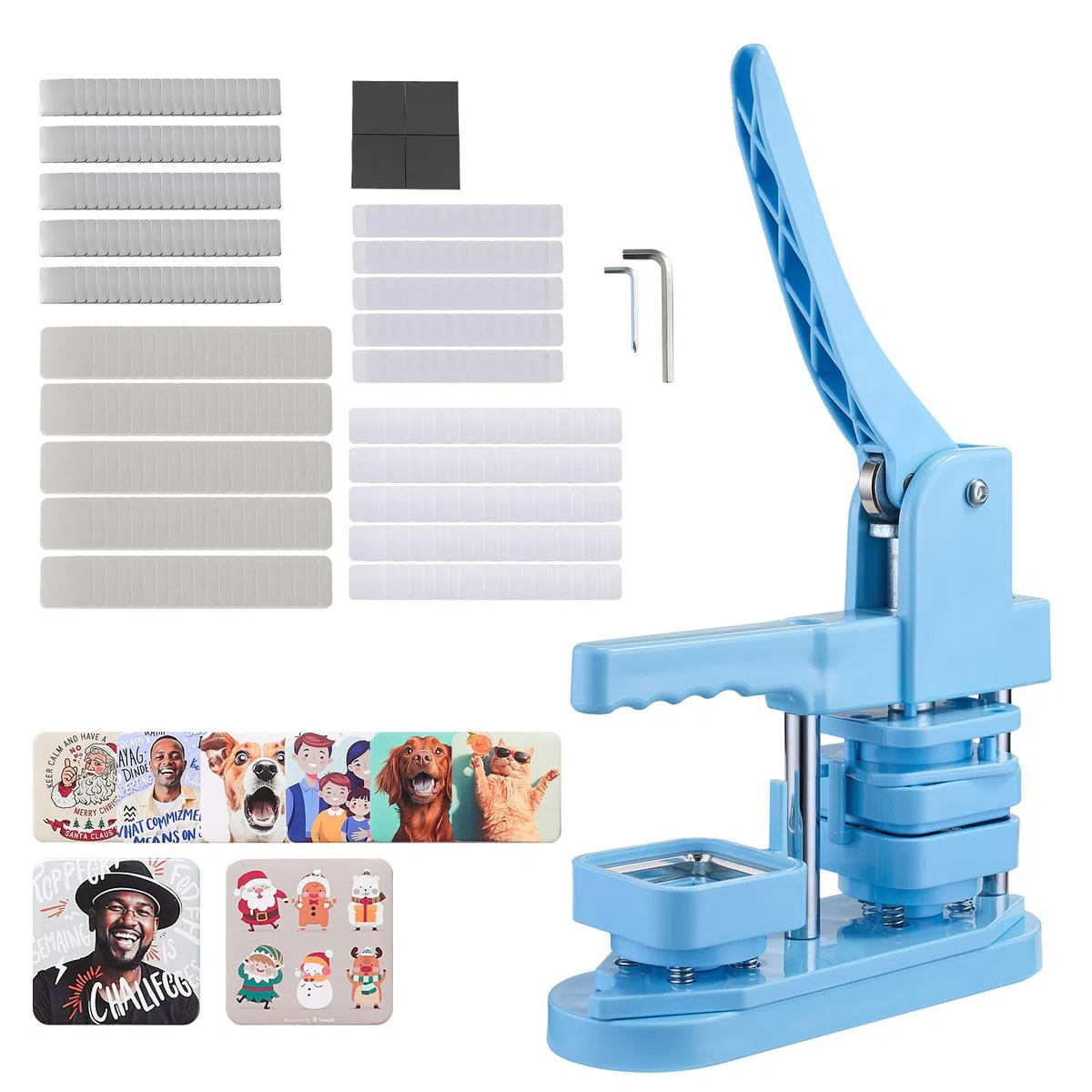 VEVOR Kit per Fustellatrice Manuale di Badge Spillo Bottoni Quadrato 50 x 50 mm, Kit di Punzonatrice Manuale ABS per Badge Spillo Fai-da-Te con Accessori, Blu