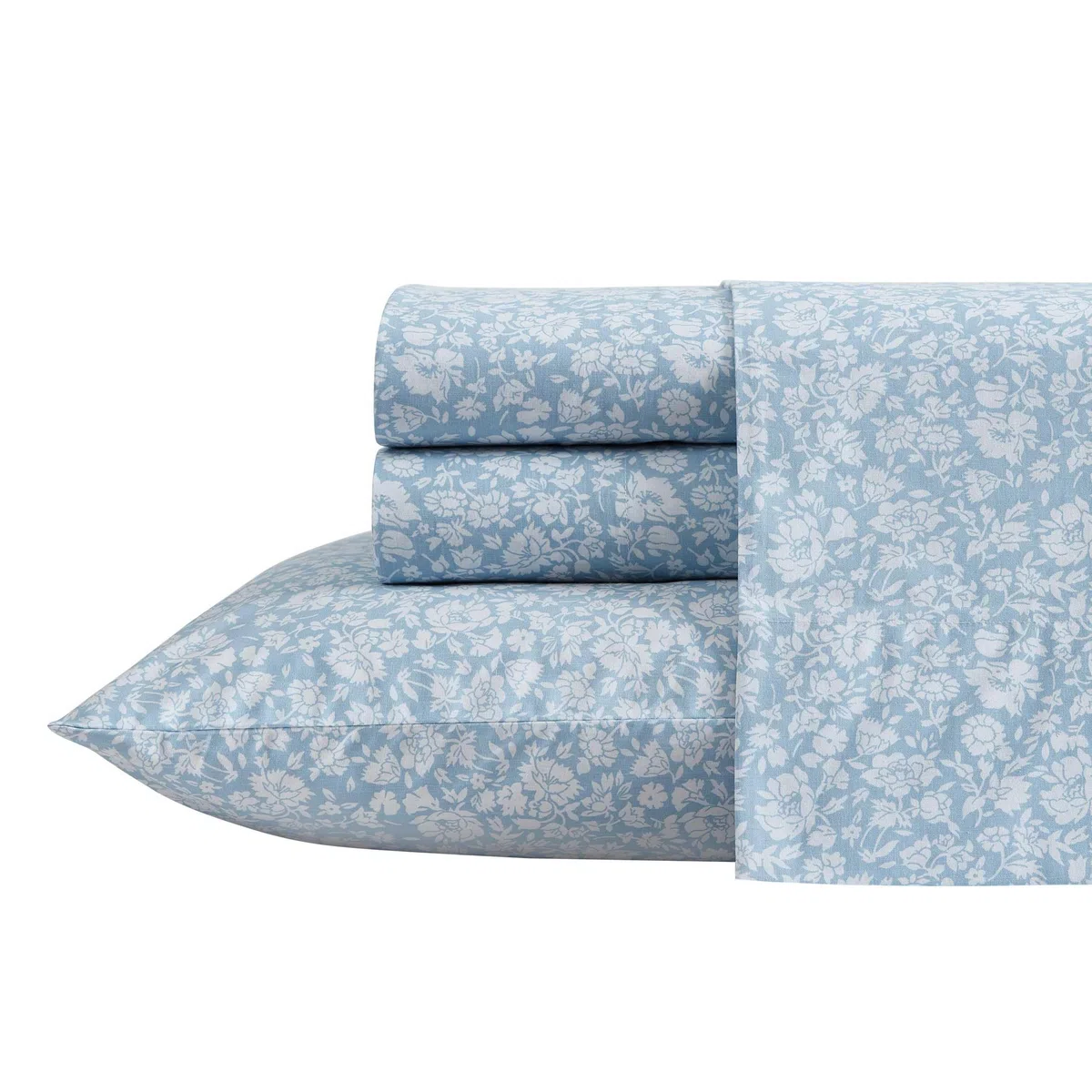 Laura Ashley - Set di lenzuola queen size, in percalle di cotone, leggero e traspirante, decorazione per la casa (Heirloom Ditzy Blue, Queen)