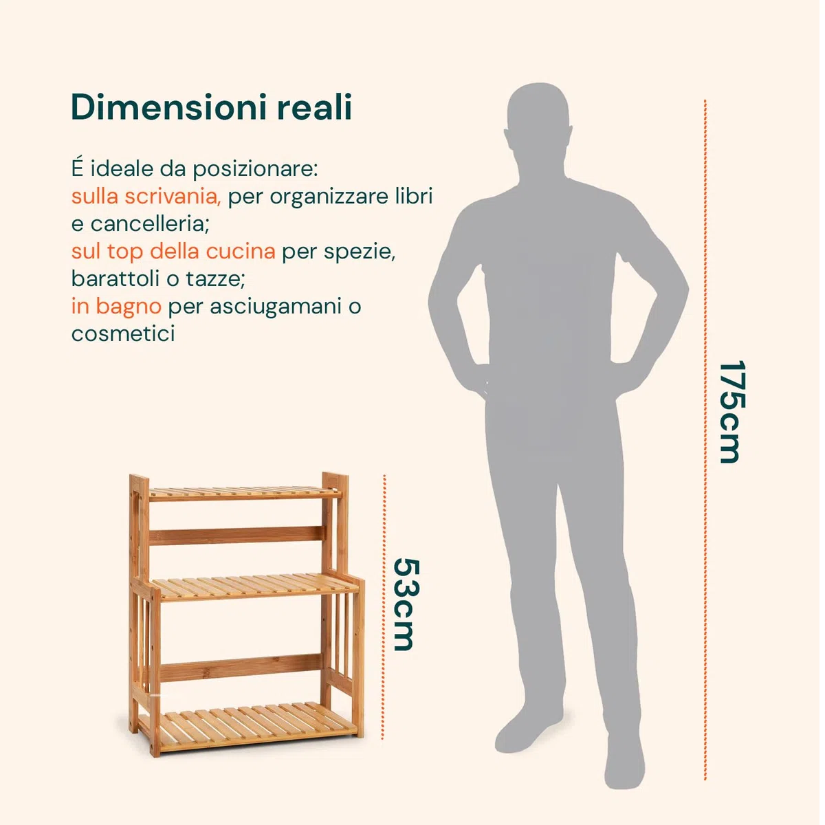 Avilia Scaffale Bambù 3 Ripiani 42x18x53cm – Organizer Multiuso Salvaspazio, Capacità 20kg – Scaffale Stabile ed Ecologico, Facile da Montare – per Bagno, Cucina o Ufficio
