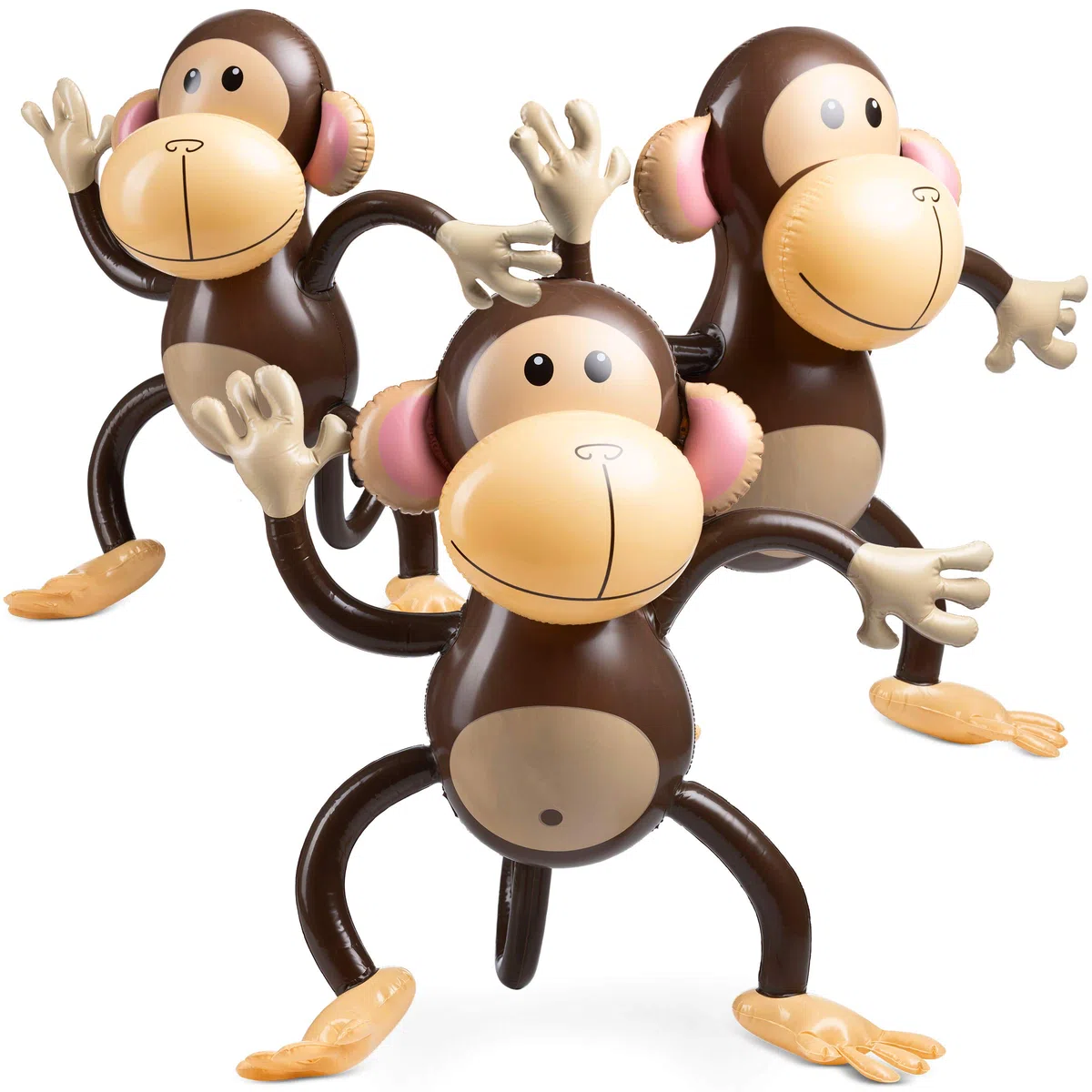 Grande scimmia gonfiabile (confezione da 3) Scimmie da 68,5 cm per baby shower, safari, compleanni a tema giungla, bomboniere e decorazioni gonfiabili a forma di animali per bambini e neonati