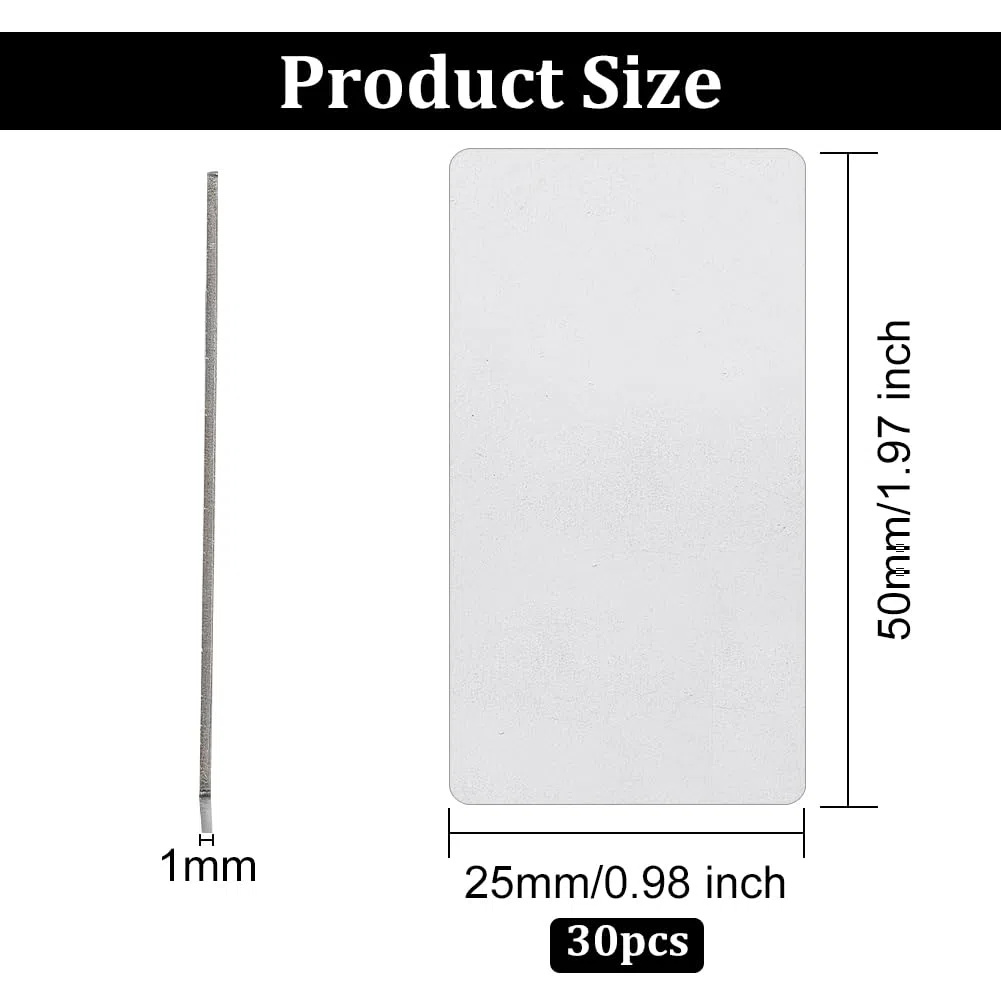 OLYCRAFT 30 etichette vuote in acciaio inox per incisione senza foro rettangolari 5 x 2,5 cm spazi vuoti per incisione su metallo incisione per fai da te e regali artigianali -Spessore 1 mm