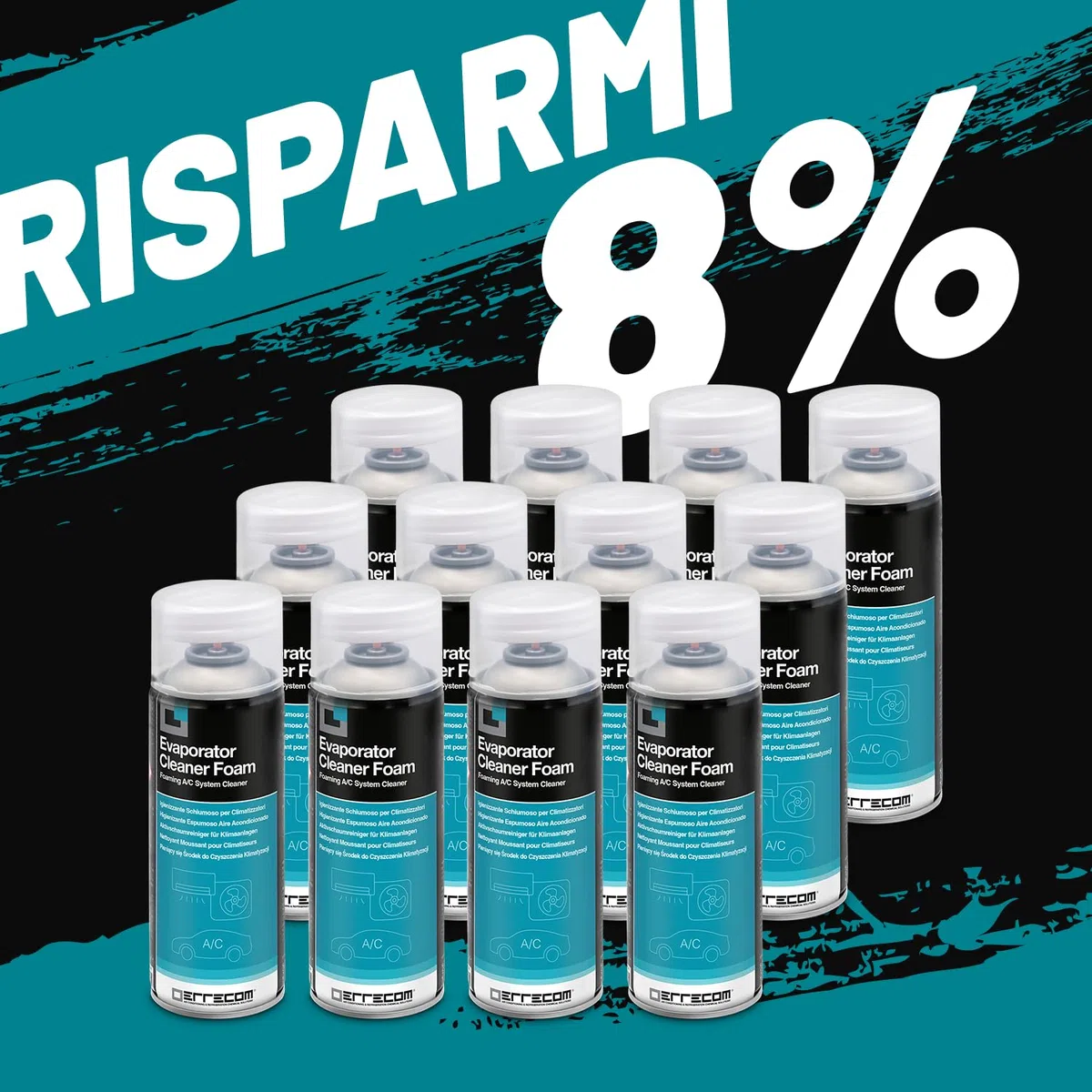 Errecom Evaporator Cleaner Foam – Pulitore Schiumoso per Climatizzatore Auto con Cannula Lunga | Alta Aderenza | Rimuove Sporco e Odori | Anche per Climatizzatore Casa | 12 x 400 mL