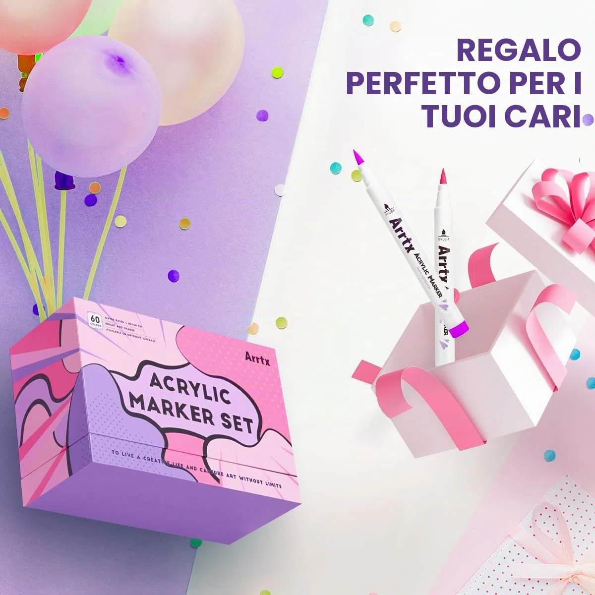 Arrtx Pennarelli acrilici con punta a pennello di alta qualità, inchiostro a base d'acqua, atossici, impermeabili, per pittura su roccia, legno, pietra, vetro, tessuto, decorazioni natalizie