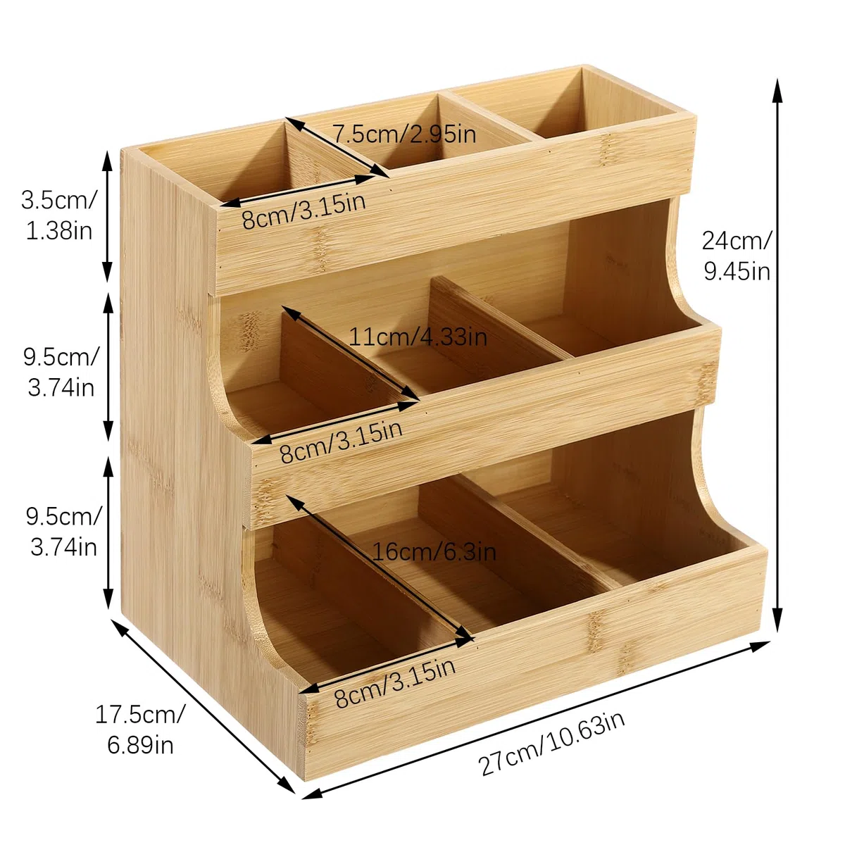 Organizer per bustine da tè, in bambù, con 3 livelli, per 9 scomparti, per caffè e bustine da tè, organizzatore per casa, ufficio, caffetteria o sala da tè