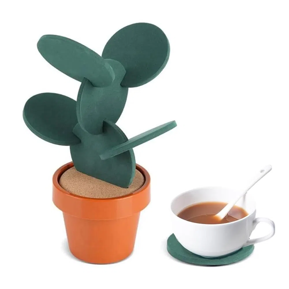 Set di 6 Sottobicchieri Creativi a Forma di Cactus, Tappetini Antiscivolo Resistenti al Calore, Sottobicchiere Isolati Multifunzionali, Decorazione Casa e Ufficio, Regali di Inaugurazione