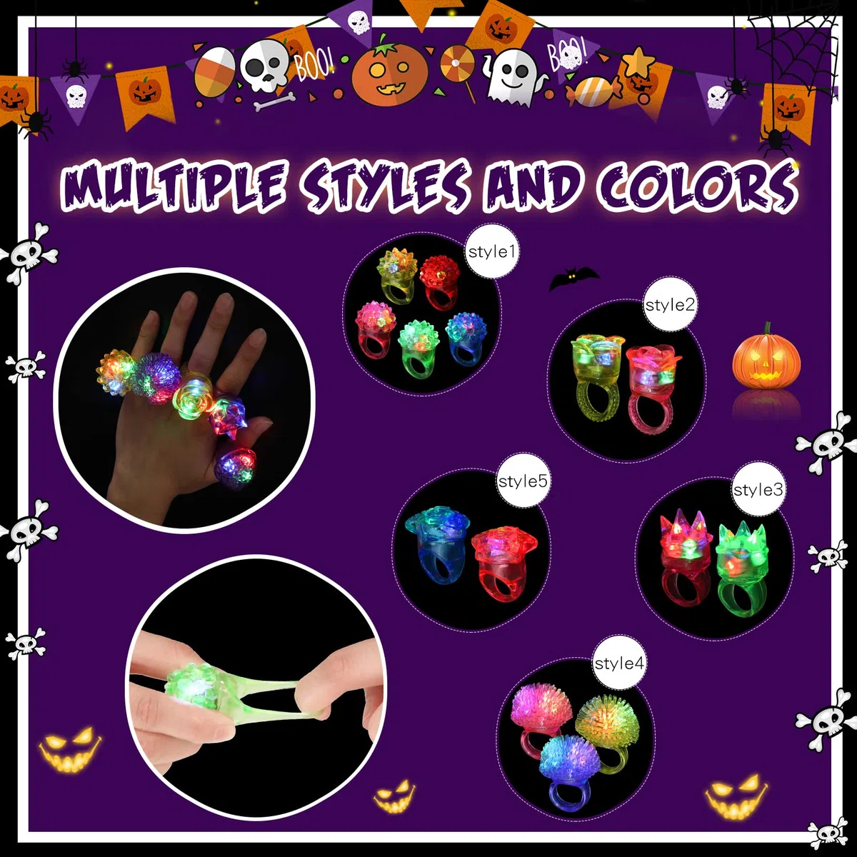 Leyndo Anelli luminosi a LED, anelli in gomma gommata, anello luminoso a LED che si illumina al buio per feste, luci per bambini, compleanno, Natale, feste, concerti, spettacoli