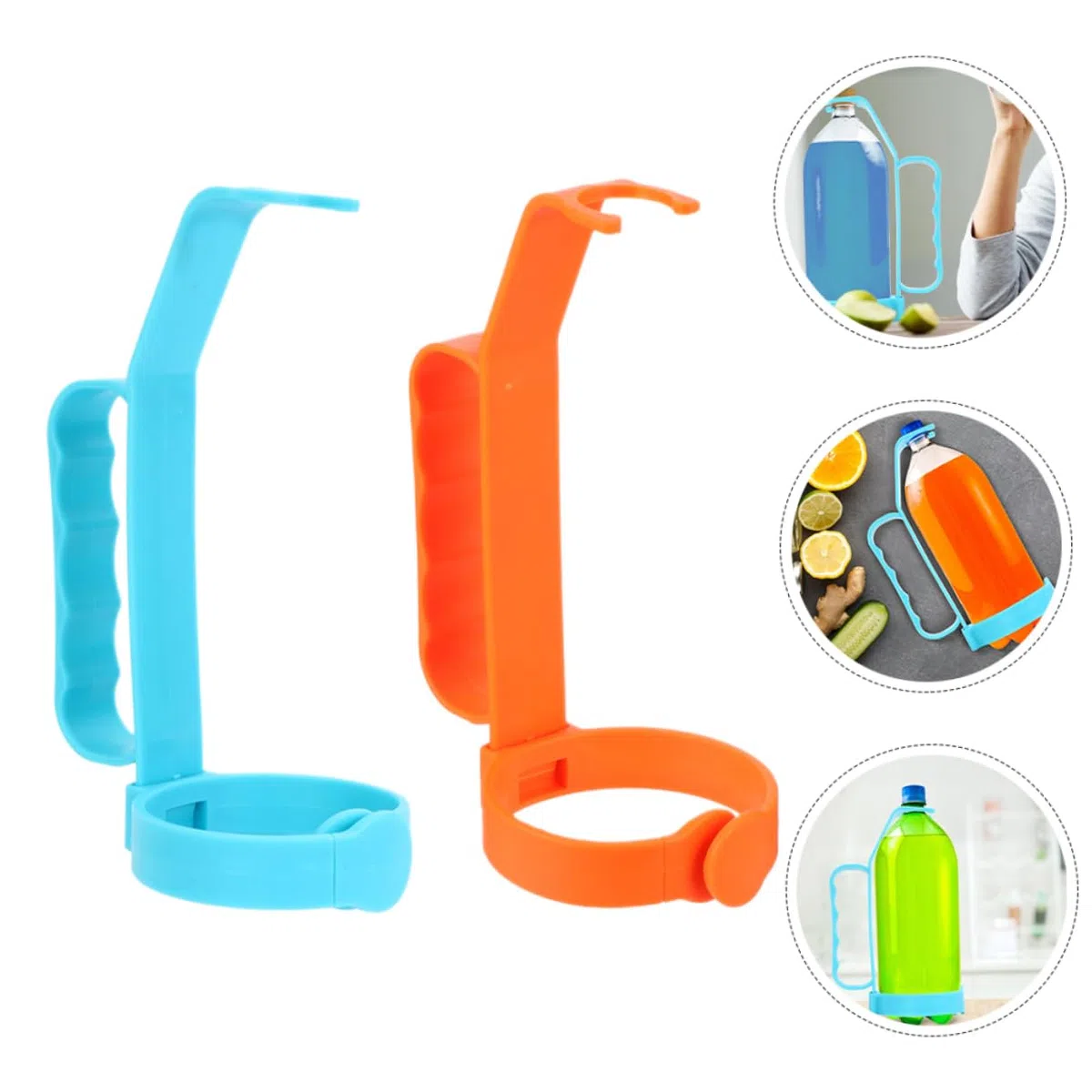 2Pezzi Maniglia Per Bottiglie Di Bevande Stabilizzatore Ergonomico Per Sodas E Acqua Per Picnic E Campeggio - Impugnatura Antiscivolo Arancione E Blu
