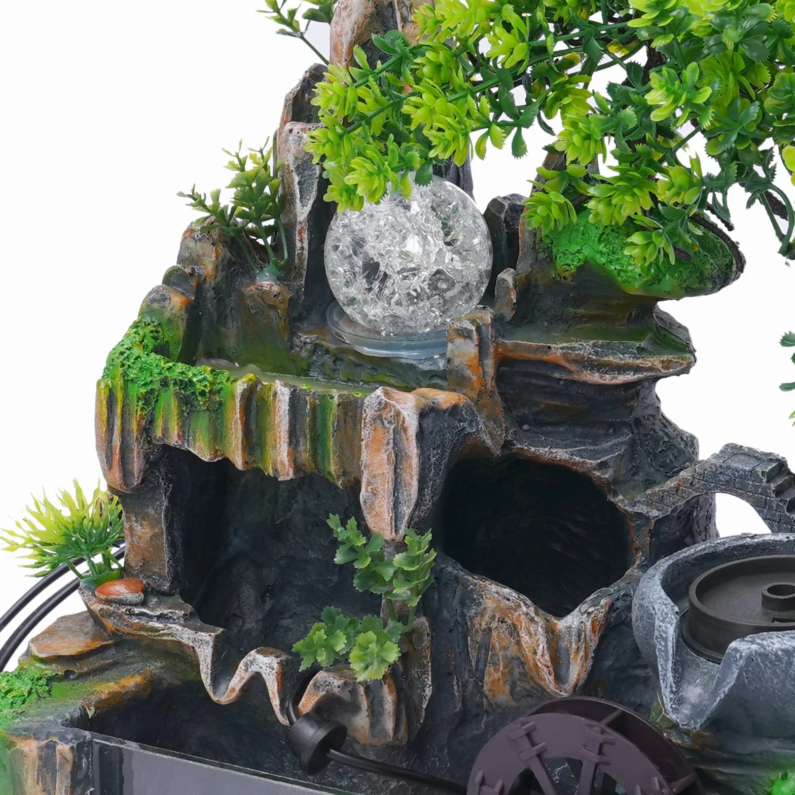 Fontana da tavolo con illuminazione a LED e nebbia, fontana per interni, piccola fontana con piante, per il posizionamento in soggiorno e ufficio