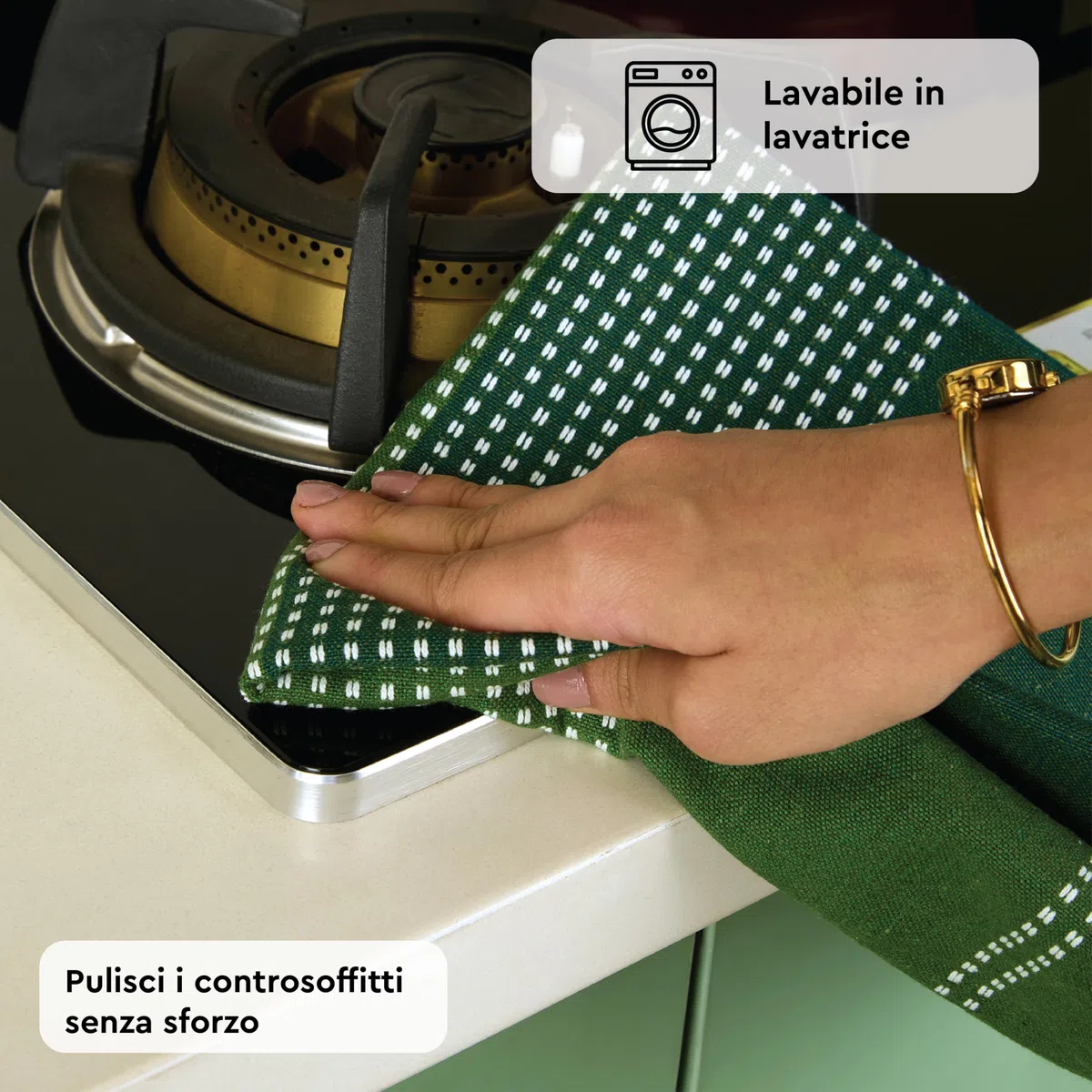 Encasa XO Set di Asciugamani da Cucina in Cotone - Tovaglioli da Tè e Panni da Cucina Super Assorbenti 70x45 cm per Lavare, Asciugare i Piatti e Pulire - Confezione da 4 - Verde