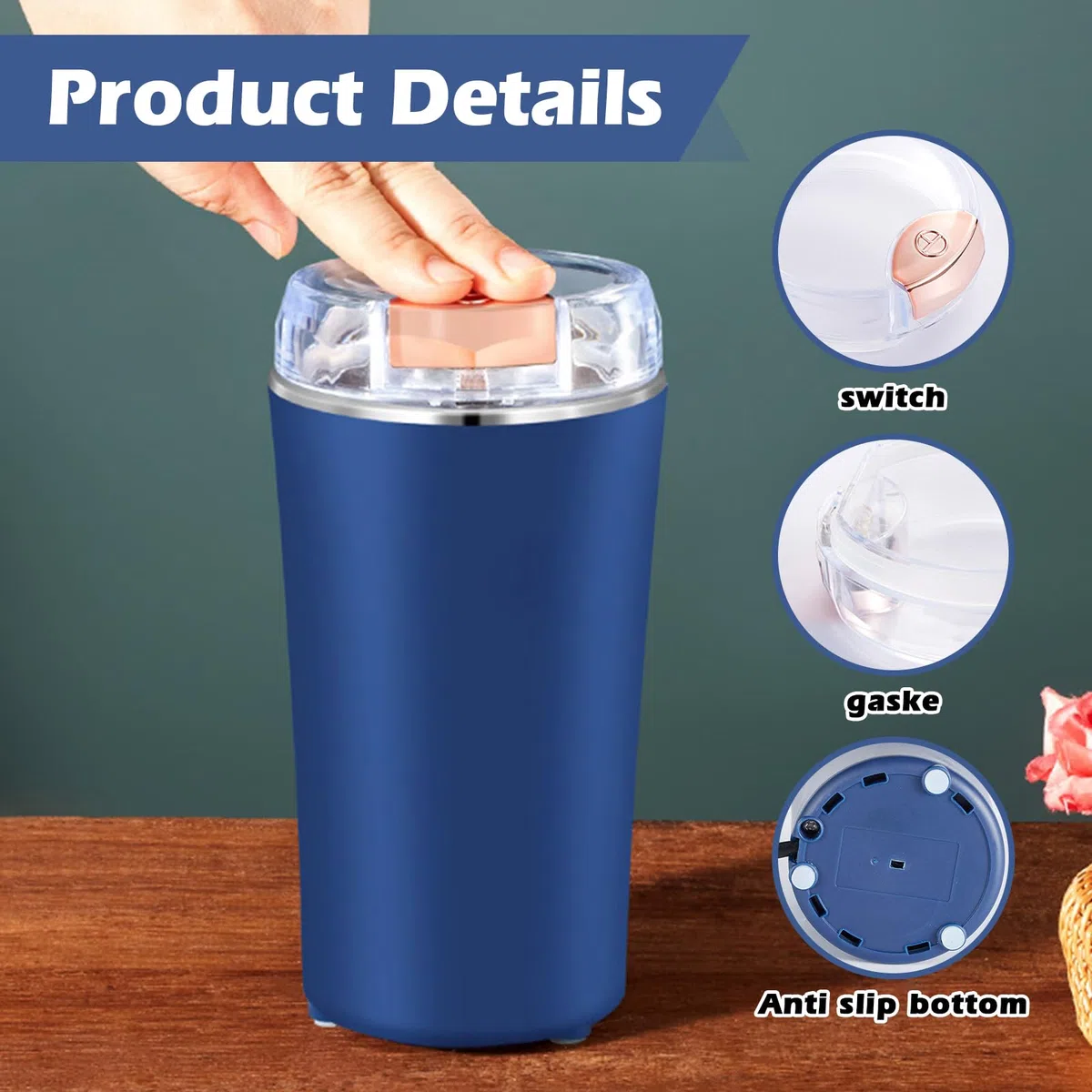 Macinacaffè 200W Elettrico, Lame In Acciaio Inox, Multifunzione per Chicco di Caffè, Erbe, Noci, Cereali, Spezie