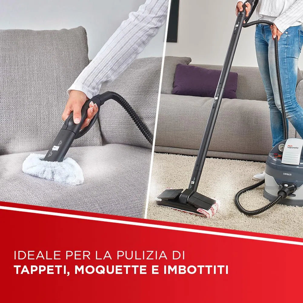 Polti Vaporetto Eco Pro 3.0 Kalstop, 20 Fiale di Kalstop Anticalcare, Pulitore a Vapore con Caldaia e Tappo di Sicurezza, Potenza Max 2000 W, Serbatoio 2 L, 9 Accessori Inclusi, Made in Italy, Grigio